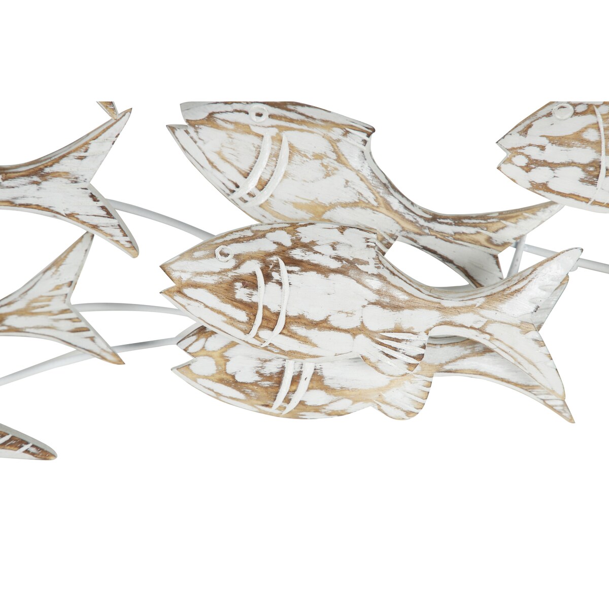 Holzfisch, handgefertigt, schwimmend, Wanddekoration für Zuhause, mit brauner Beunruhigung – Weiß – Roche River Decor