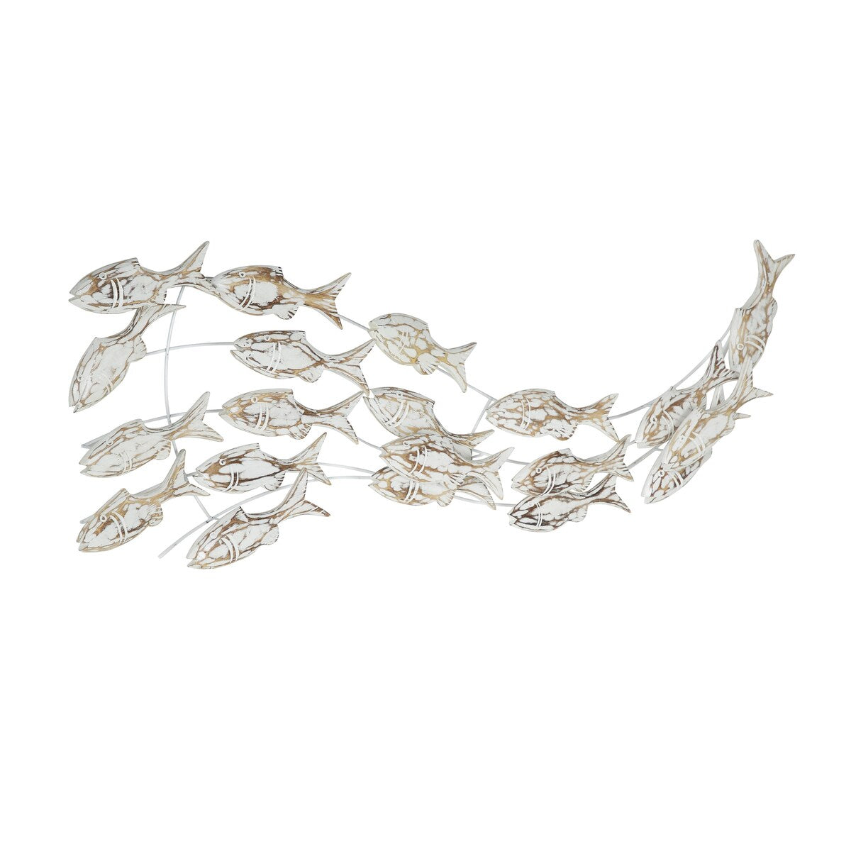Holzfisch, handgefertigt, schwimmend, Wanddekoration für Zuhause, mit brauner Beunruhigung – Weiß – Roche River Decor