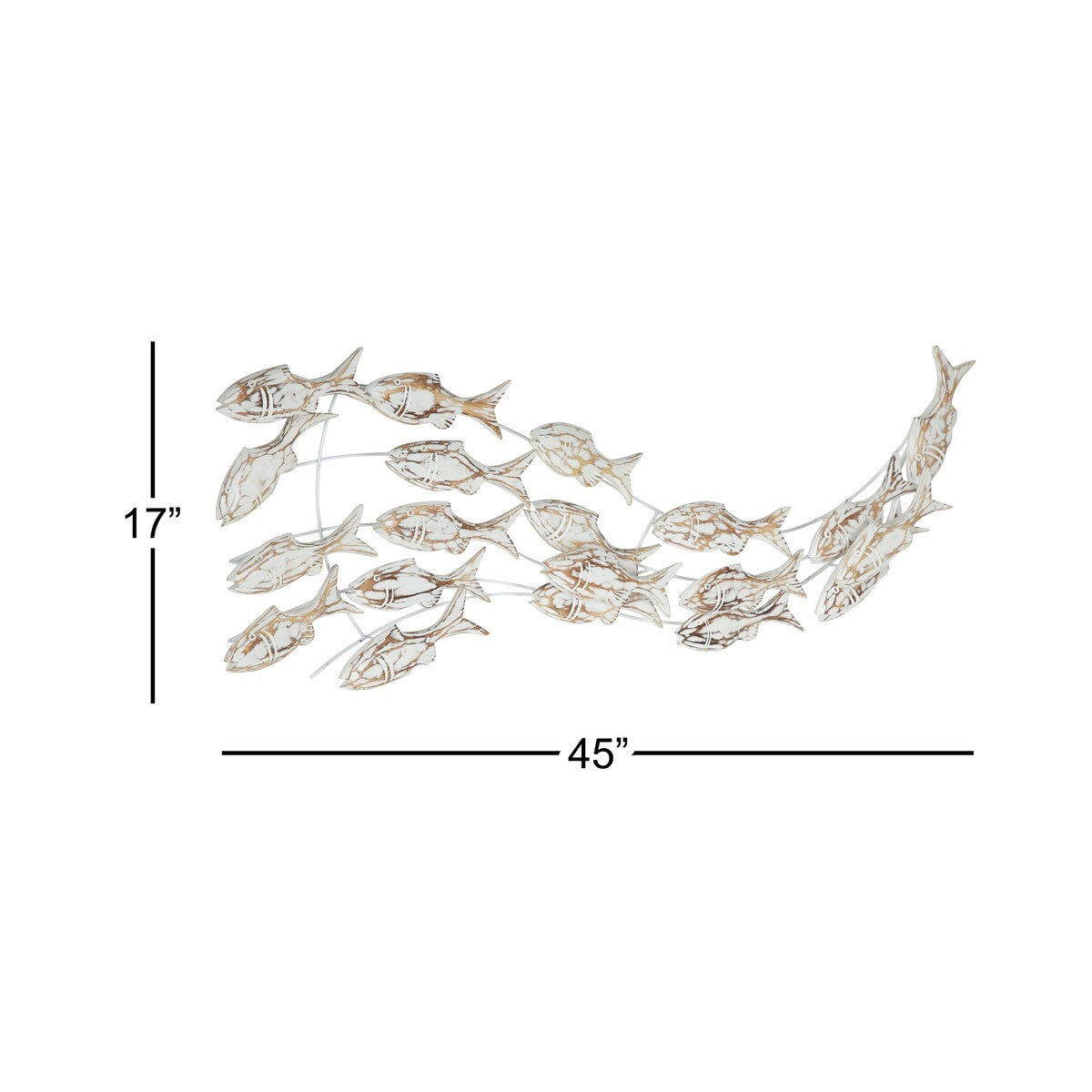 Holzfisch, handgefertigt, schwimmend, Wanddekoration für Zuhause, mit brauner Beunruhigung – Weiß – Roche River Decor
