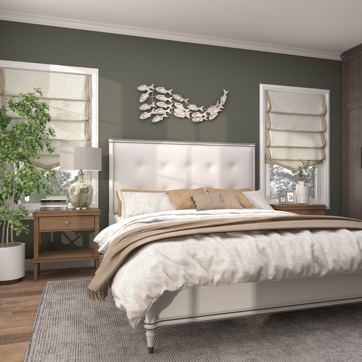 Holzfisch, handgefertigt, schwimmend, Wanddekoration für Zuhause, mit brauner Beunruhigung – Weiß – Roche River Decor