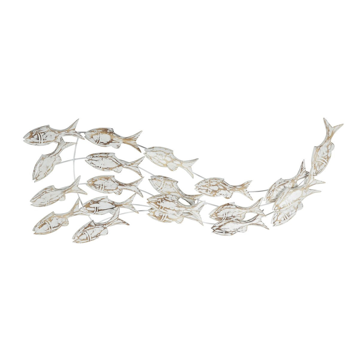Holzfisch, handgefertigt, schwimmend, Wanddekoration für Zuhause, mit brauner Beunruhigung – Weiß – Roche River Decor