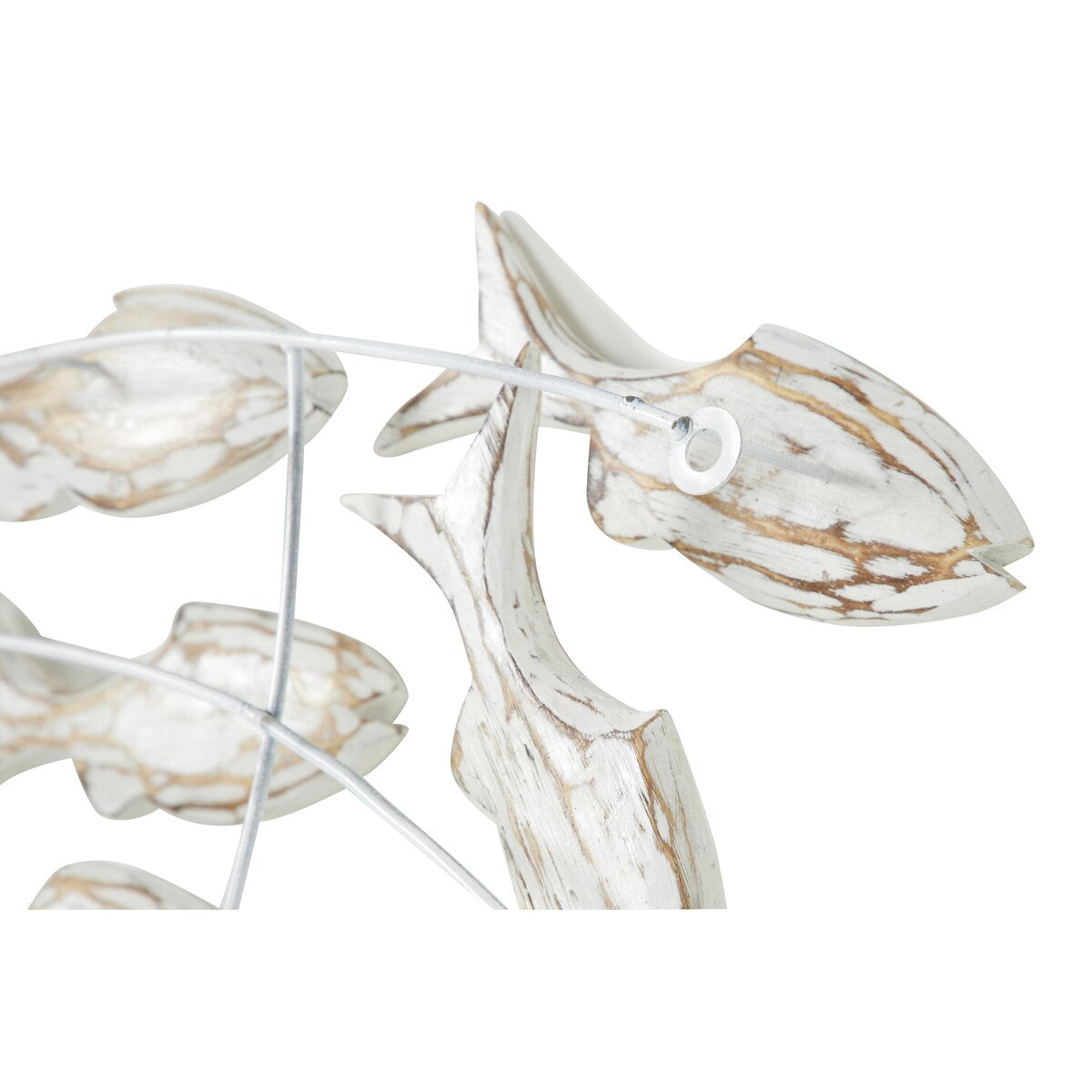 Holzfisch, handgefertigt, schwimmend, Wanddekoration für Zuhause, mit brauner Beunruhigung – Weiß – Roche River Decor