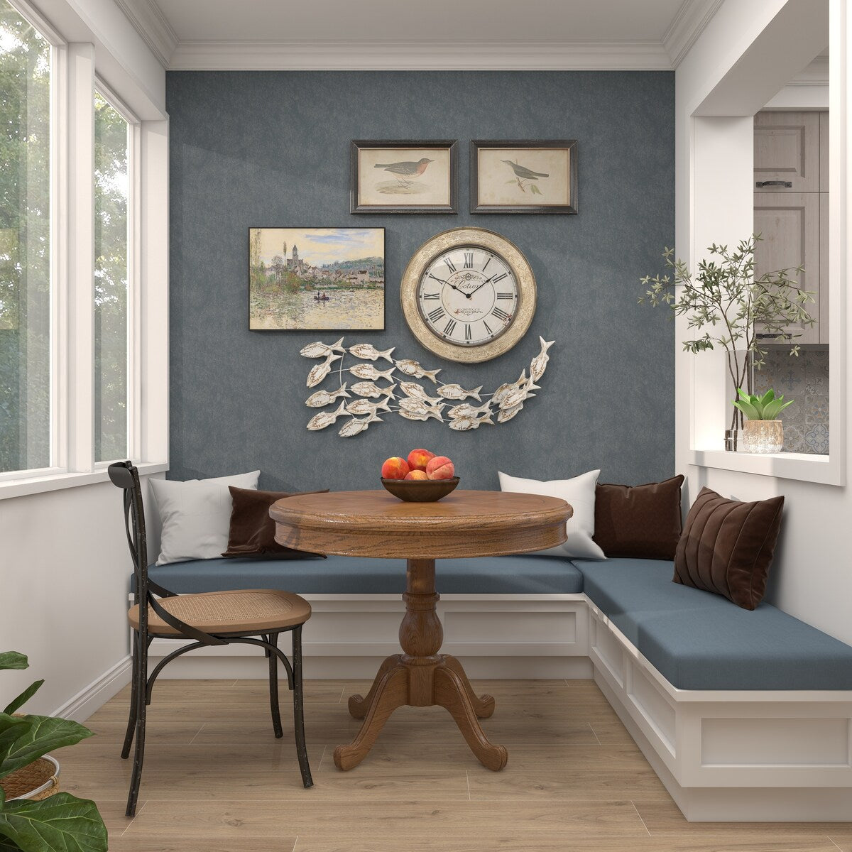 Holzfisch, handgefertigt, schwimmend, Wanddekoration für Zuhause, mit brauner Beunruhigung – Weiß – Roche River Decor