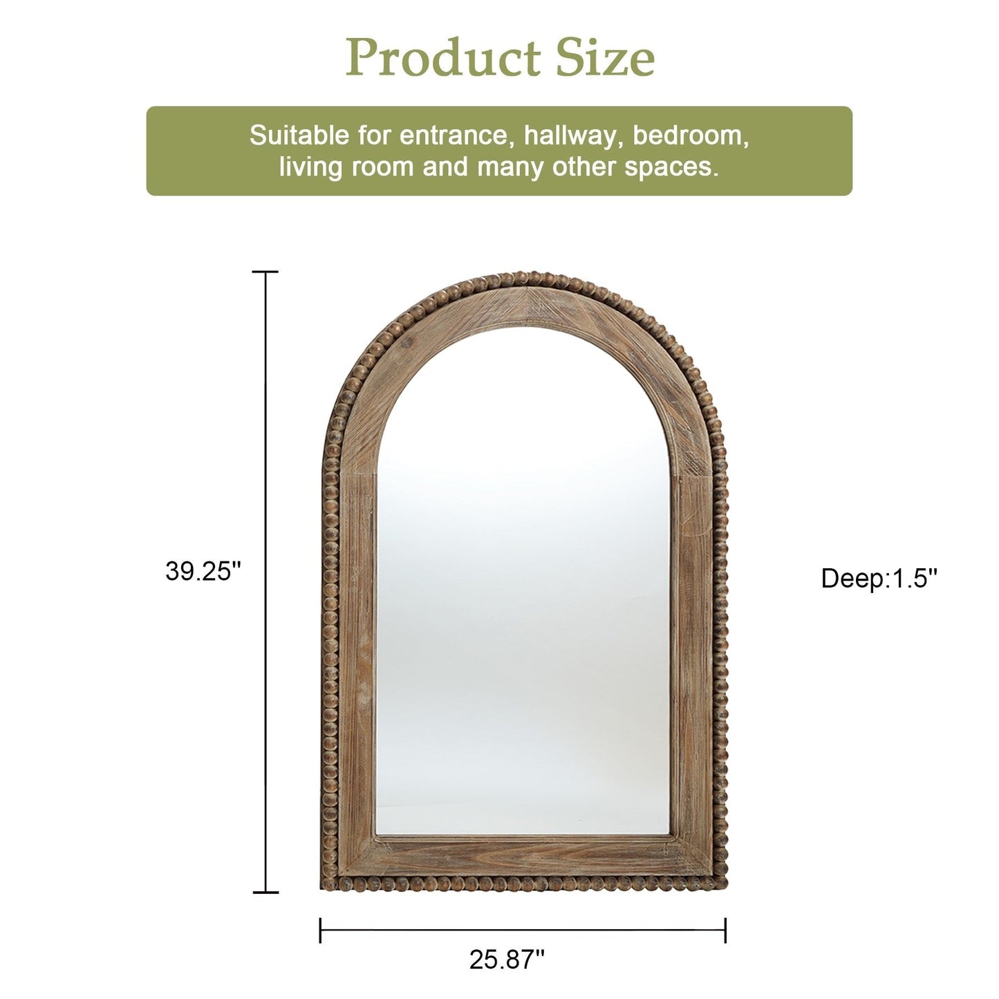 Wandspiegel mit Bogenfenster und Holzrahmen, Badezimmer-Wandspiegel – 39,25 H x 25,87 B x 1,5 T