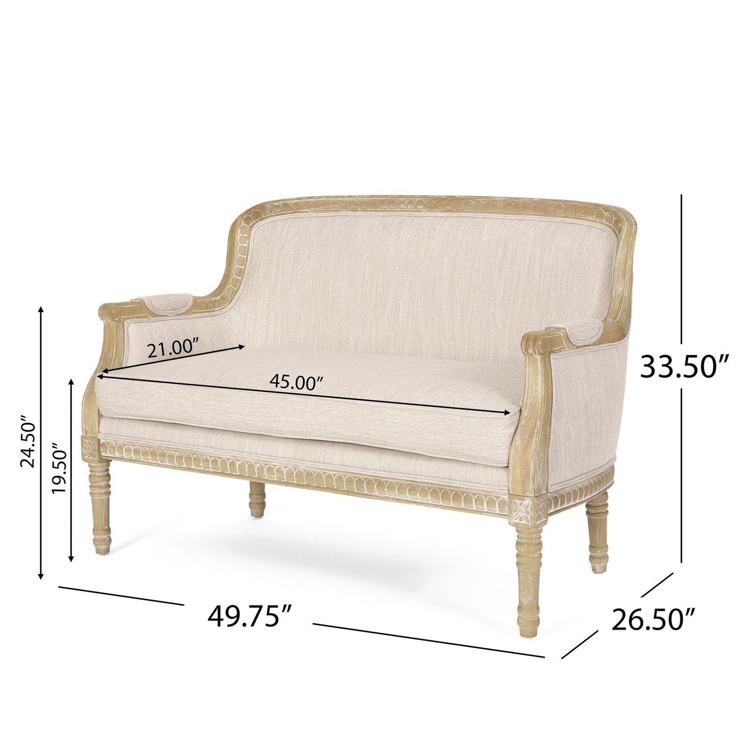 Wood Loveseat Sofa with Rubber Wood Frame