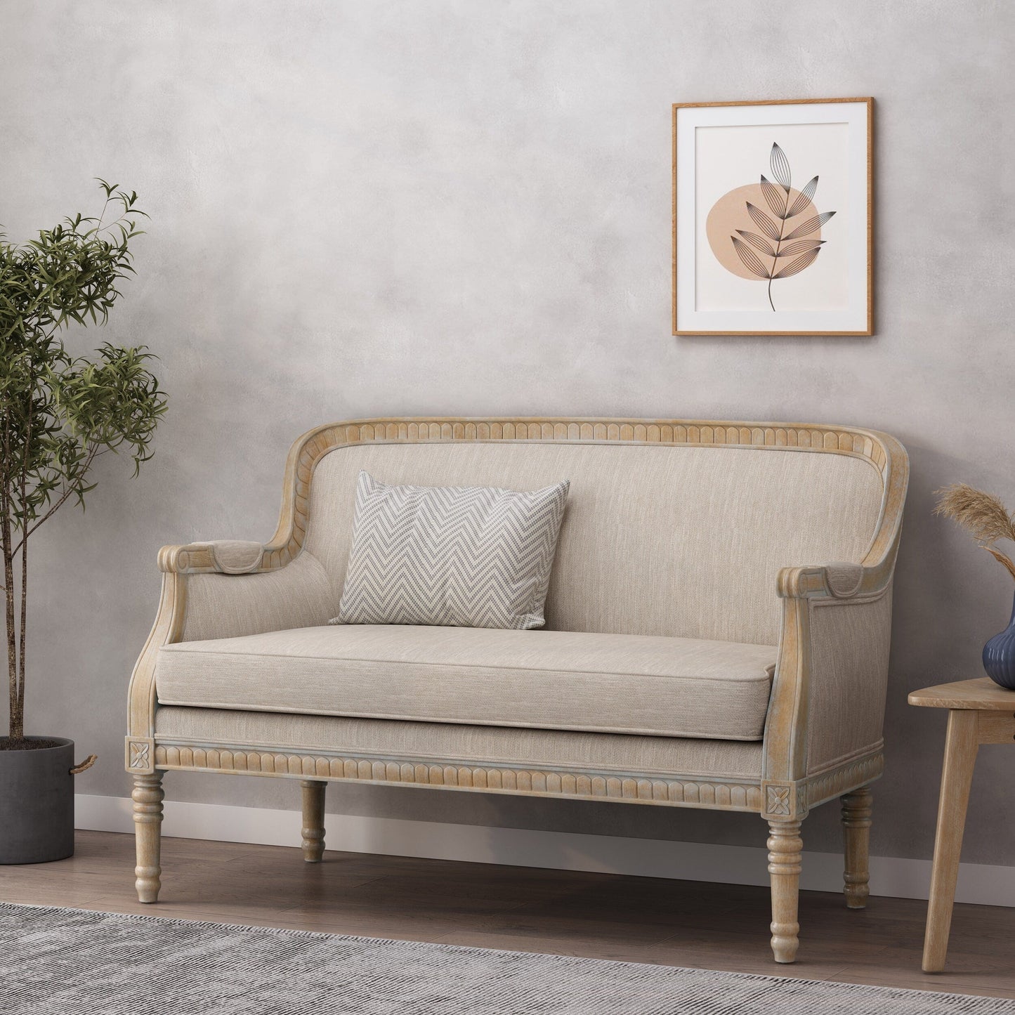 Wood Loveseat Sofa with Rubber Wood Frame