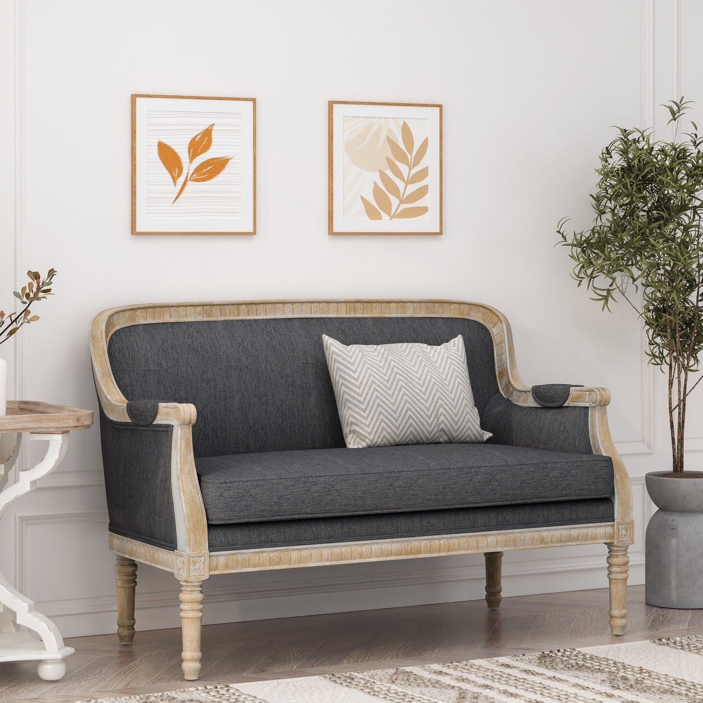 Wood Loveseat Sofa with Rubber Wood Frame