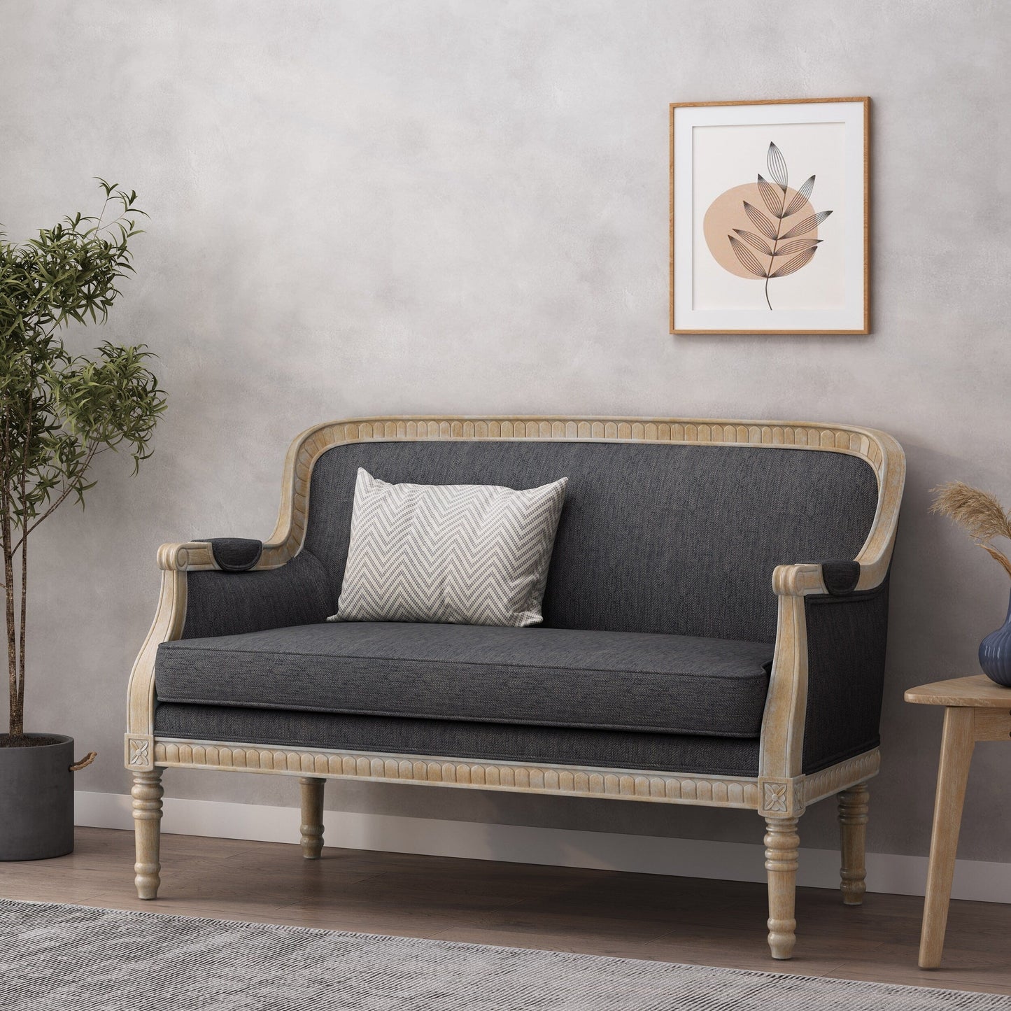 Wood Loveseat Sofa with Rubber Wood Frame