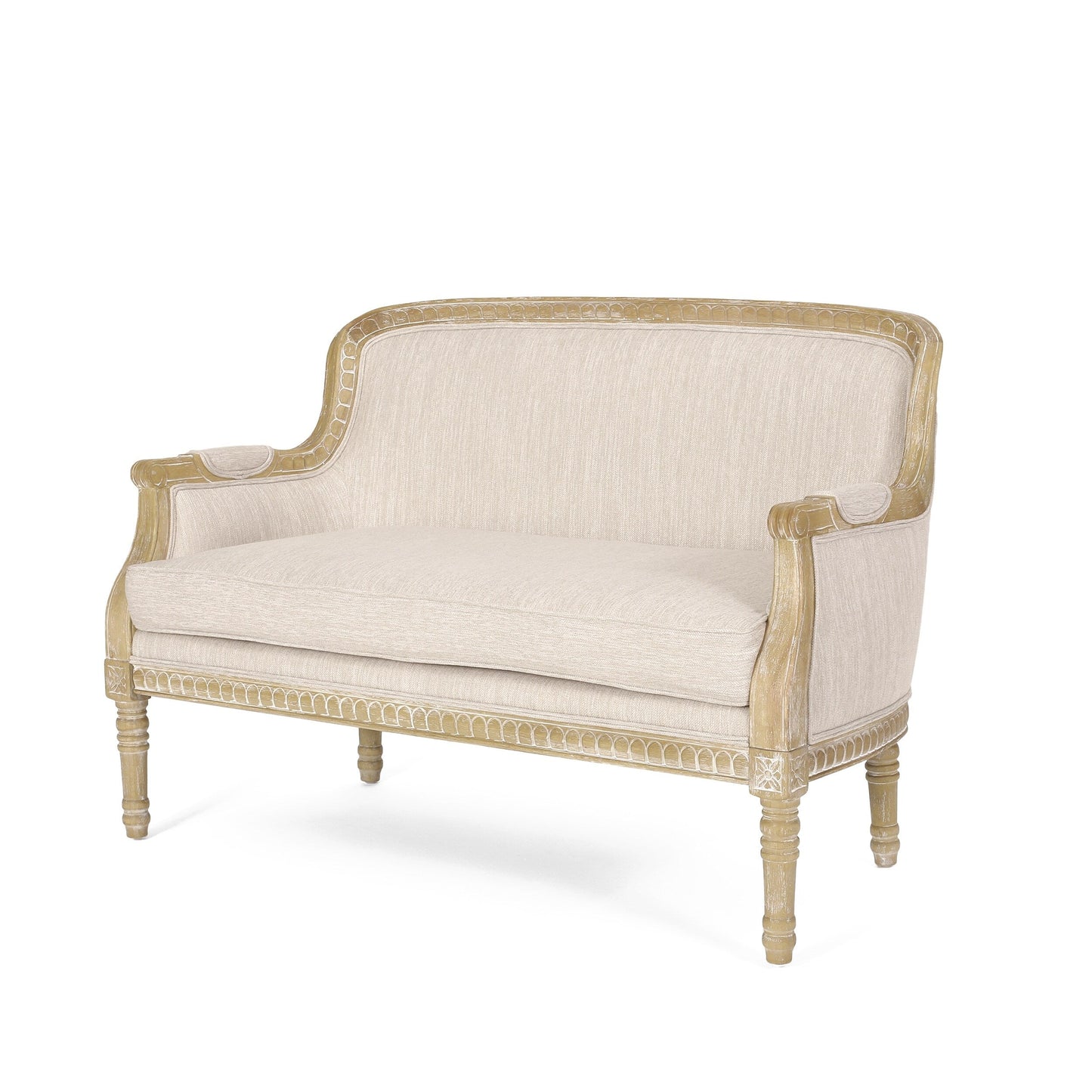 Wood Loveseat Sofa with Rubber Wood Frame