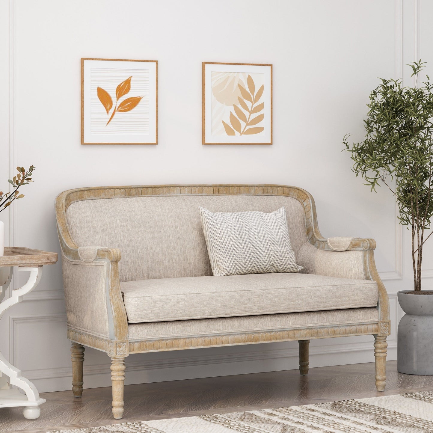 Wood Loveseat Sofa with Rubber Wood Frame