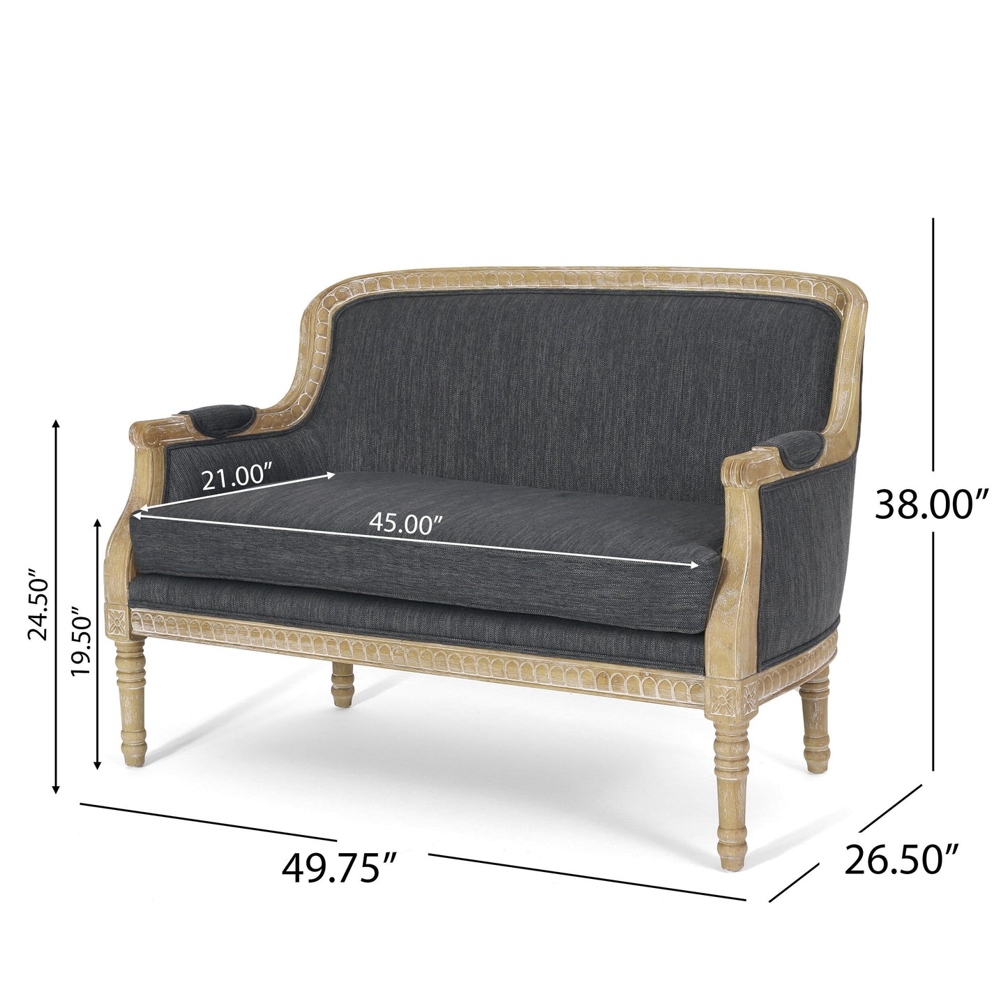 Wood Loveseat Sofa with Rubber Wood Frame