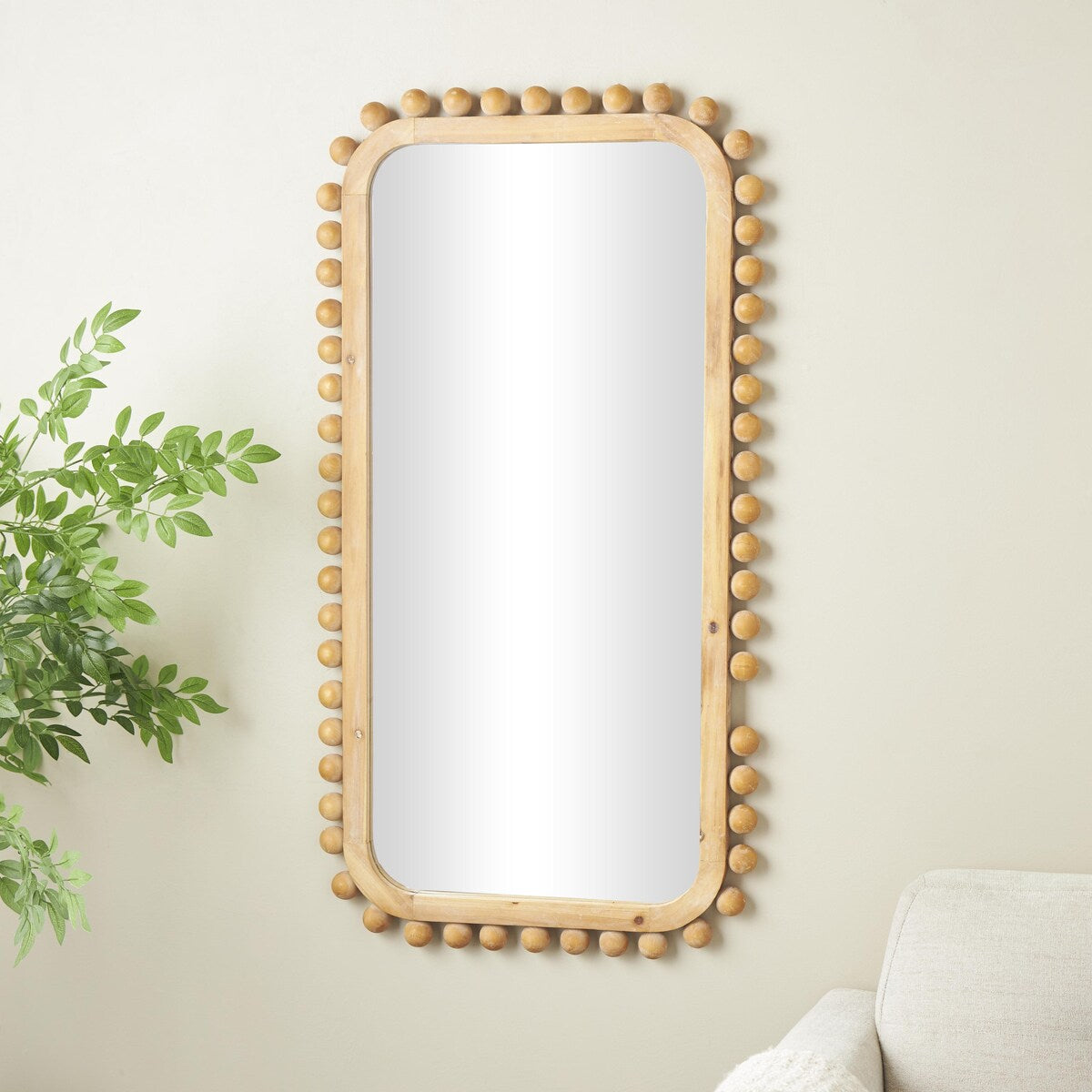 Wandspiegel aus Holz mit Perlenrahmen – Braun – Roche River Decor