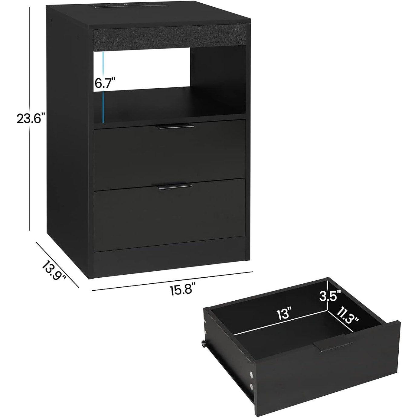 2 Schubladen LED-Nachttisch Kabellose Ladestation Ausziehbares Regal