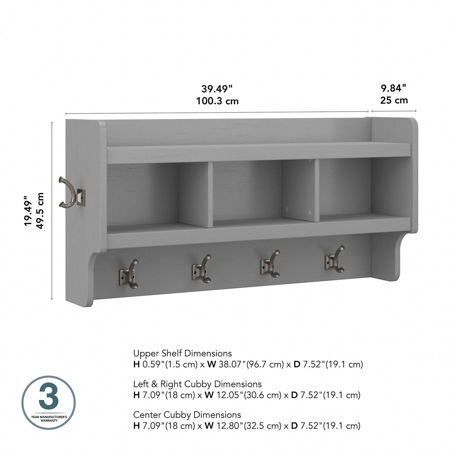 Woodland 40W Wandgarderobe mit Ablage von Bush Furniture
