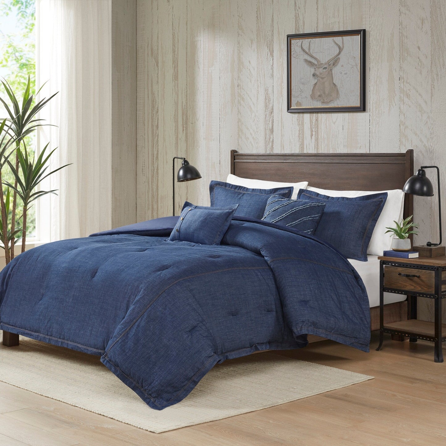Woolrich Perry Blue Übergroßes und überfülltes Denim-Bettdeckenset