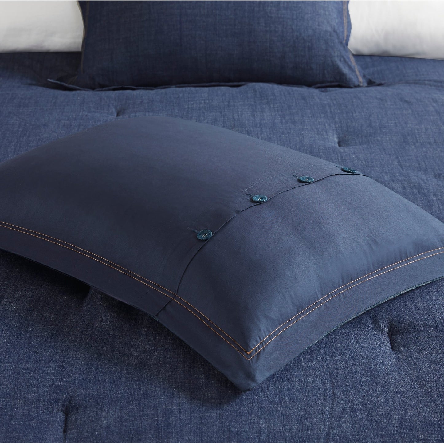 Woolrich Perry Blue Übergroßes und überfülltes Denim-Bettdeckenset