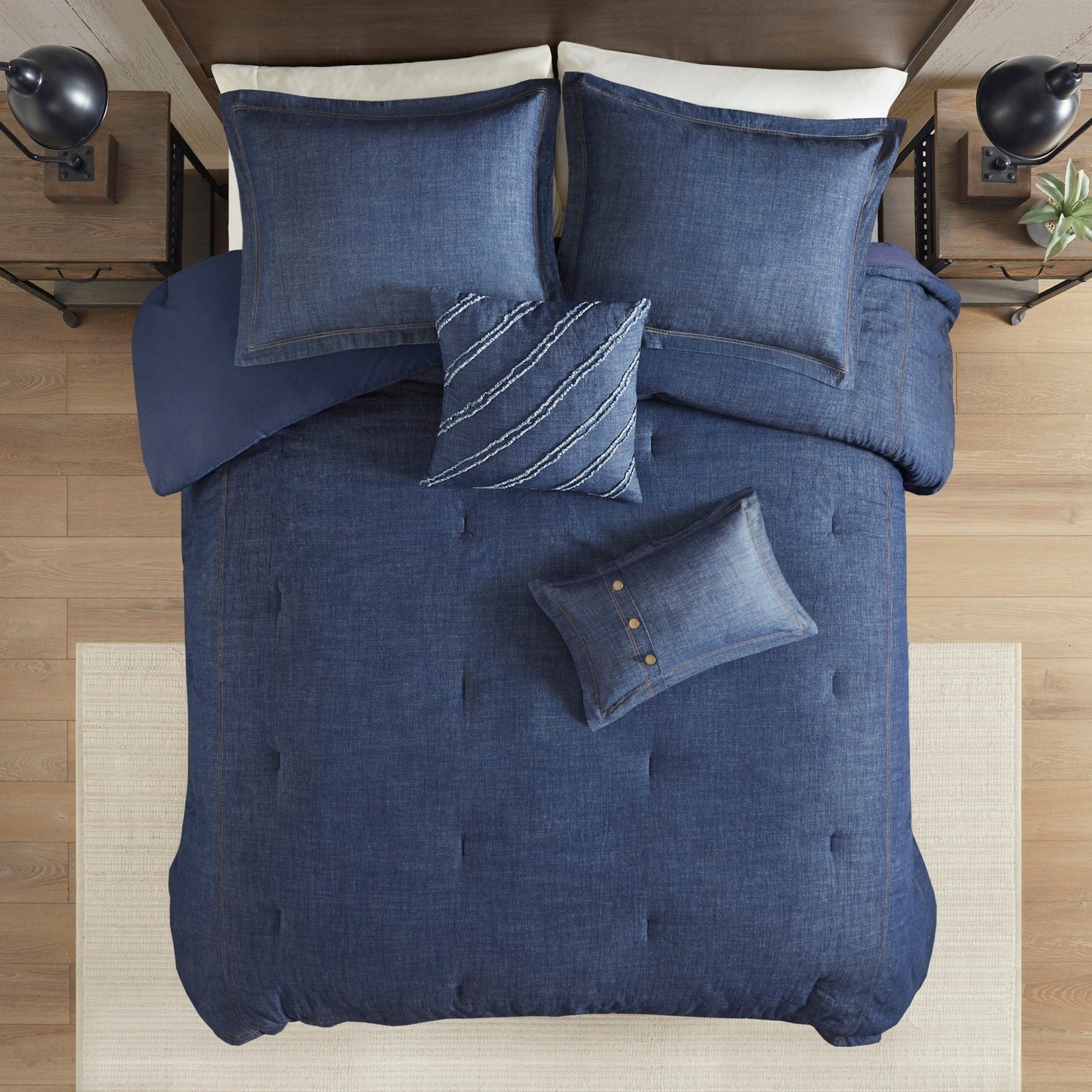 Woolrich Perry Blue Übergroßes und überfülltes Denim-Bettdeckenset