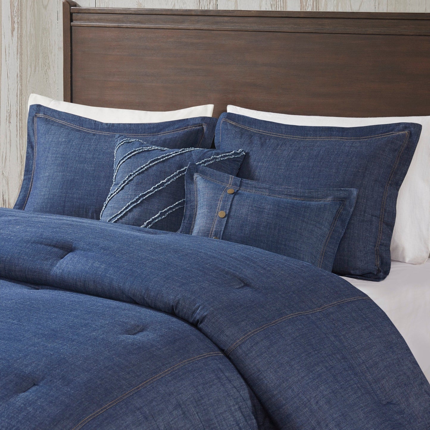 Woolrich Perry Blue Übergroßes und überfülltes Denim-Bettdeckenset
