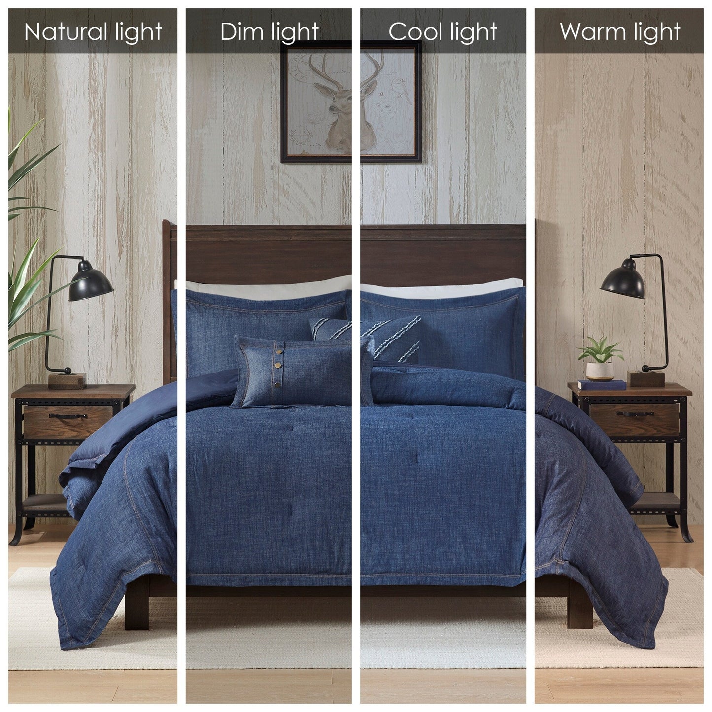Woolrich Perry Blue Übergroßes und überfülltes Denim-Bettdeckenset