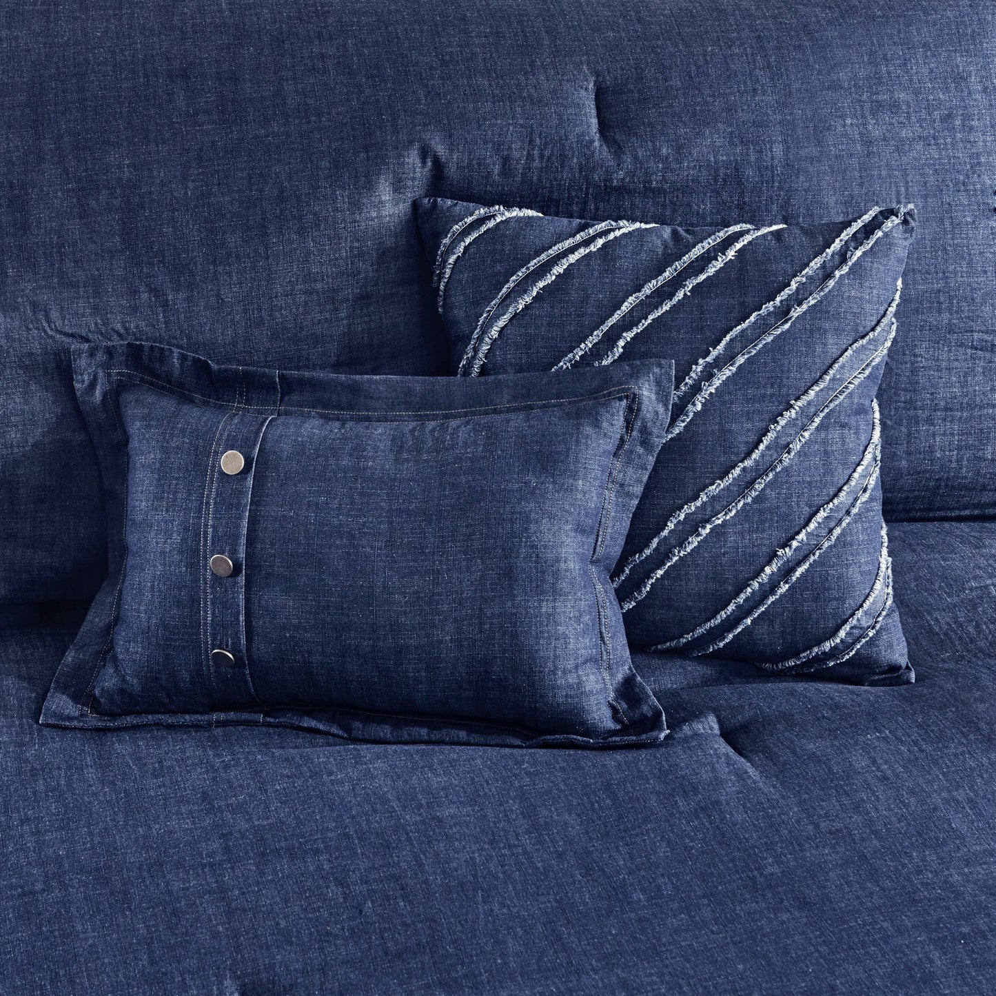 Woolrich Perry Blue Übergroßes und überfülltes Denim-Bettdeckenset
