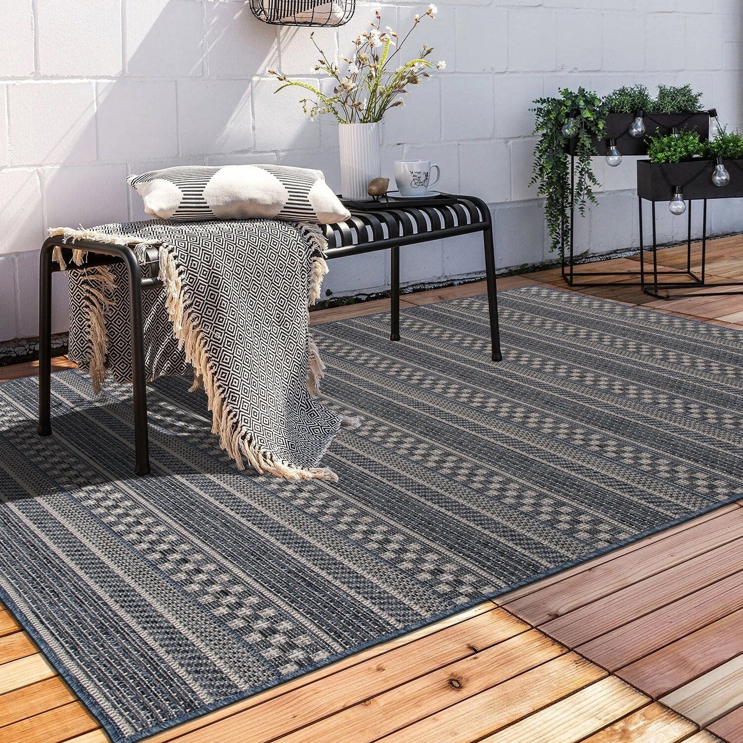 World Rug Gallery Bohemian Geometric Stripe Indoor/Outdoor-Teppich