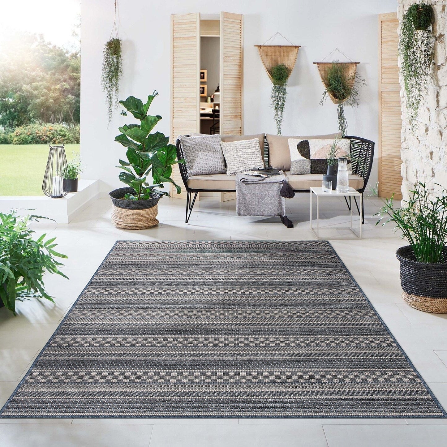 World Rug Gallery Bohemian Geometric Stripe Indoor/Outdoor-Teppich