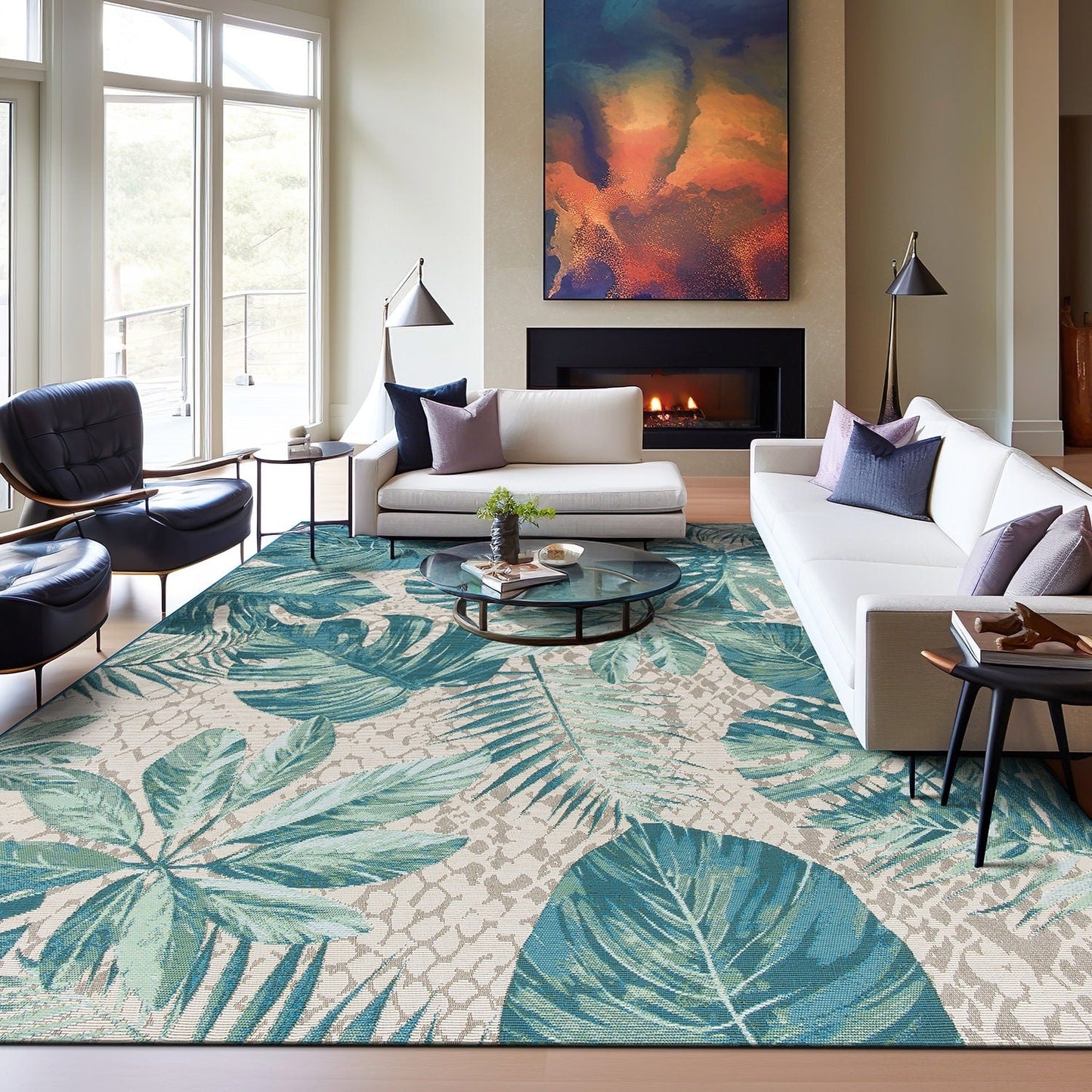 World Rug Gallery – Moderner Teppich für drinnen und draußen mit tropischem Blumenmuster