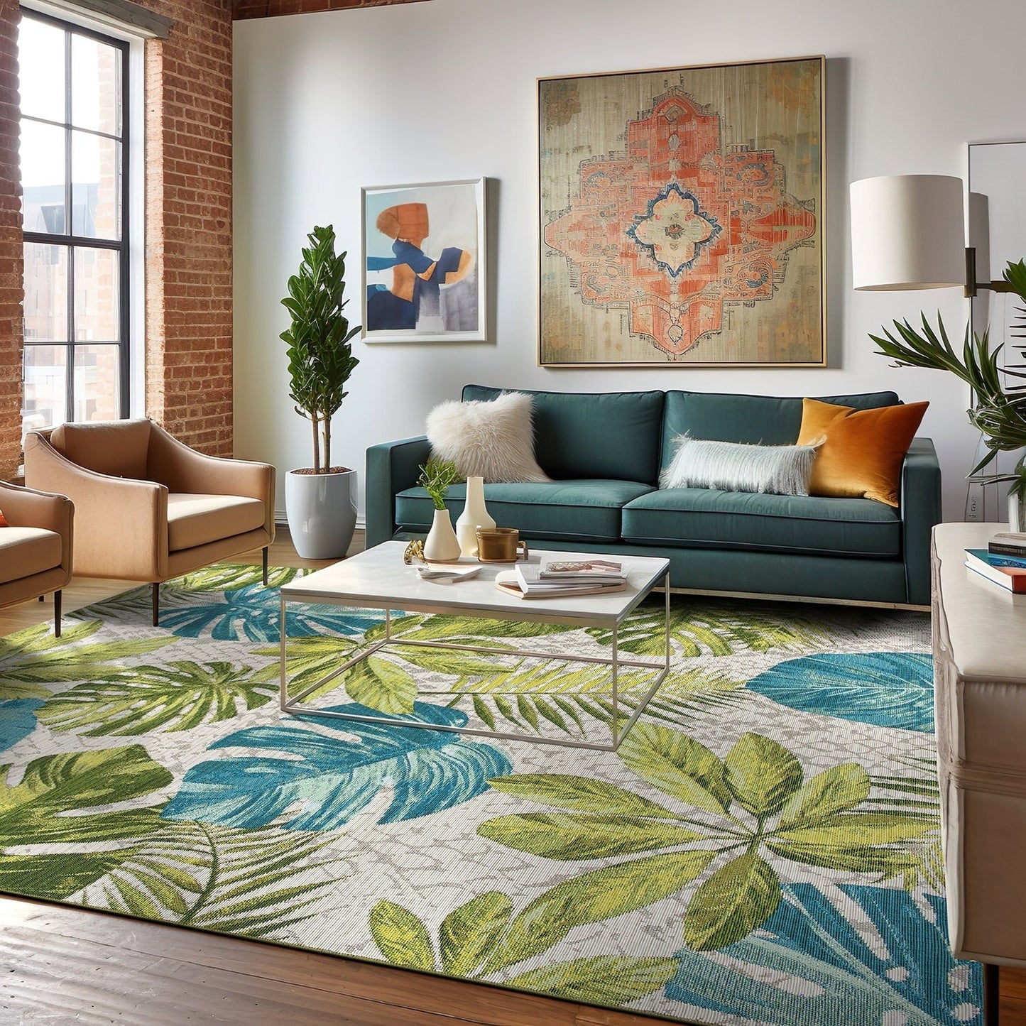 World Rug Gallery – Moderner Teppich für drinnen und draußen mit tropischem Blumenmuster