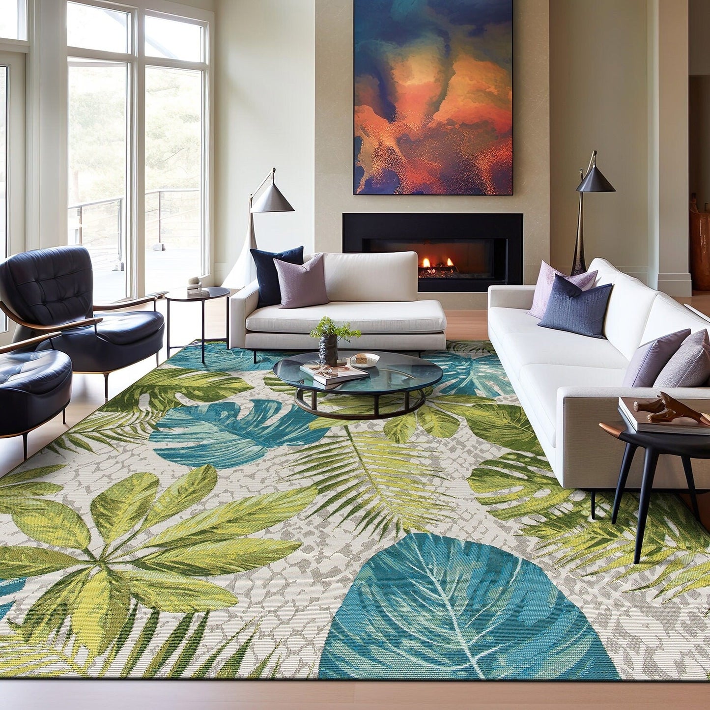World Rug Gallery – Moderner Teppich für drinnen und draußen mit tropischem Blumenmuster