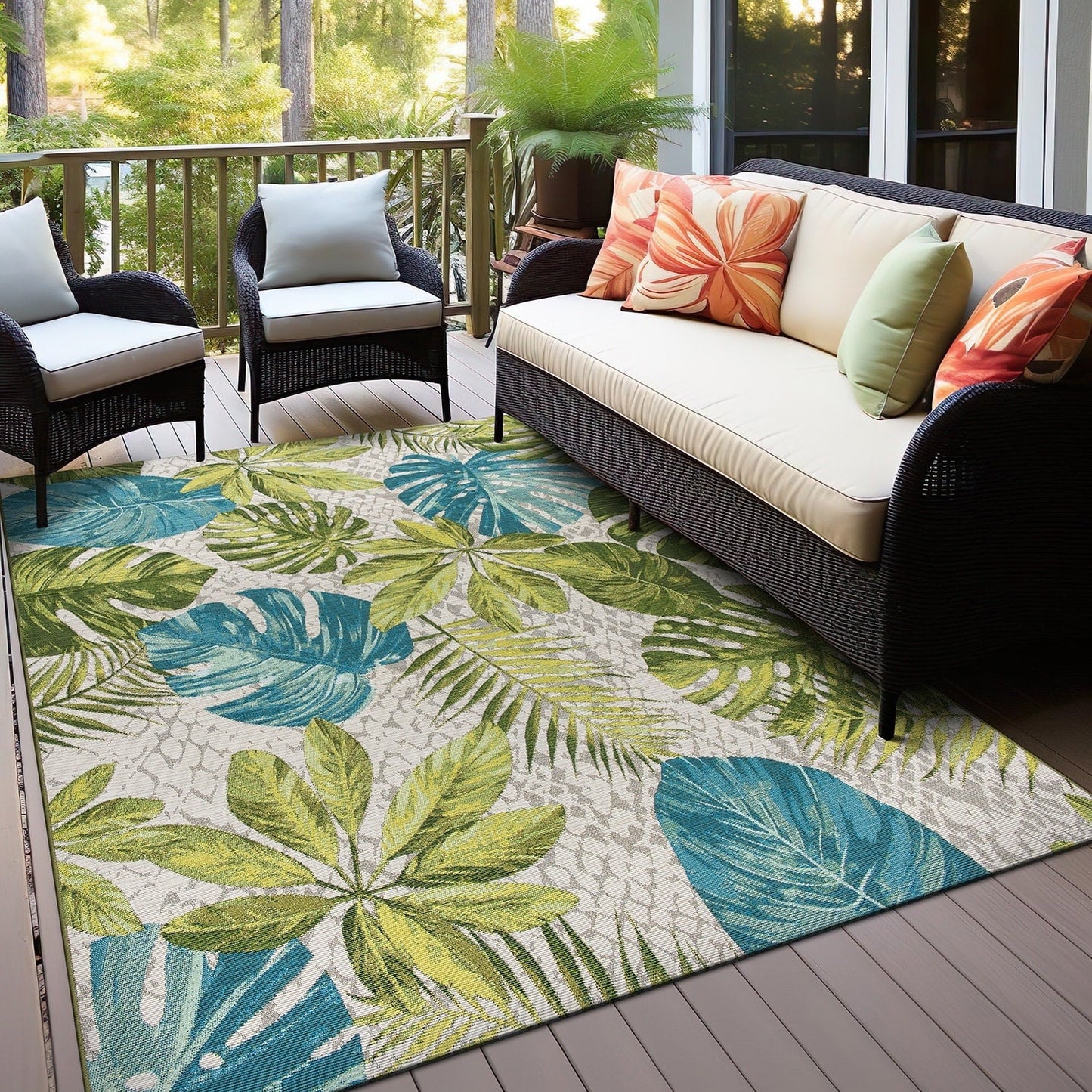 World Rug Gallery – Moderner Teppich für drinnen und draußen mit tropischem Blumenmuster