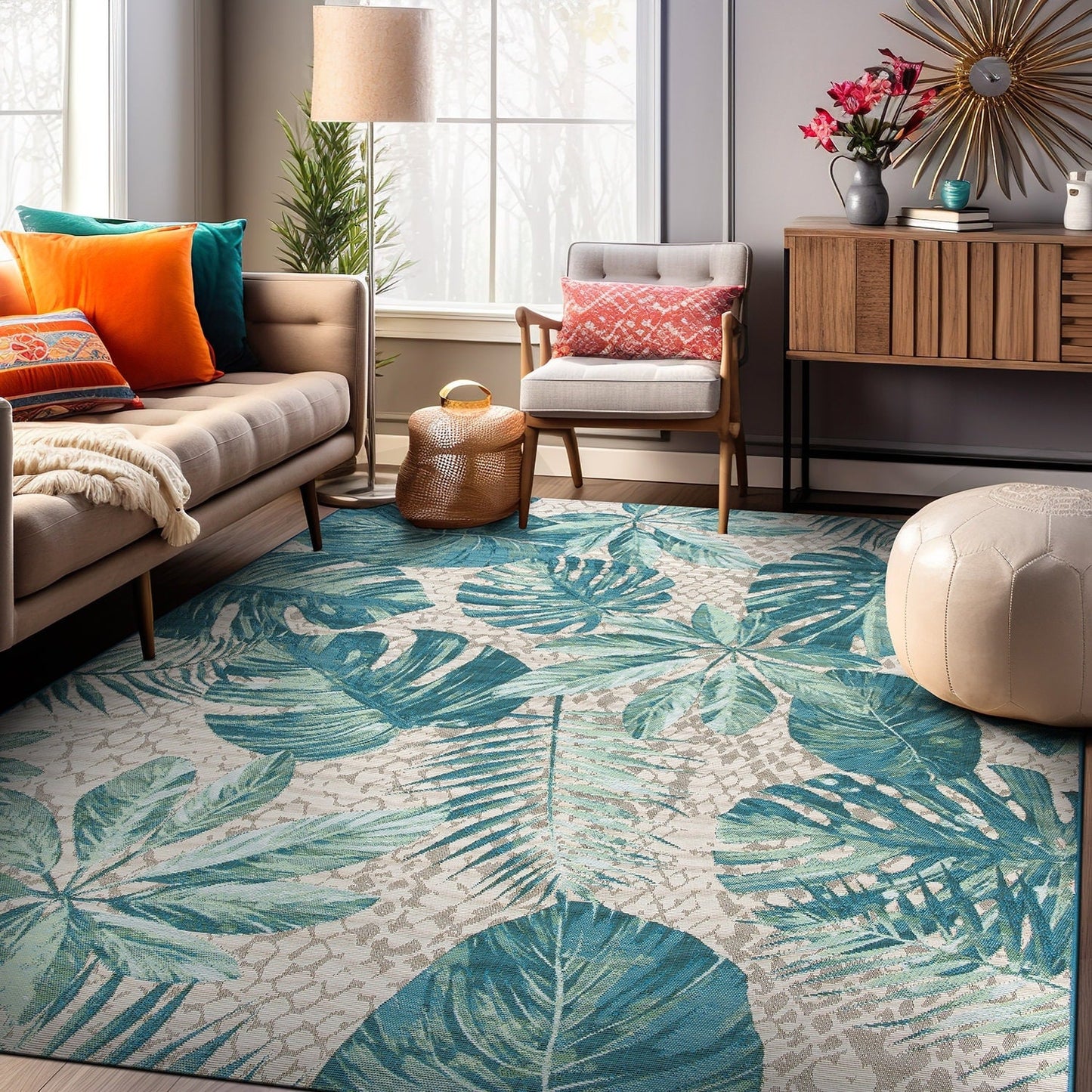 World Rug Gallery – Moderner Teppich für drinnen und draußen mit tropischem Blumenmuster