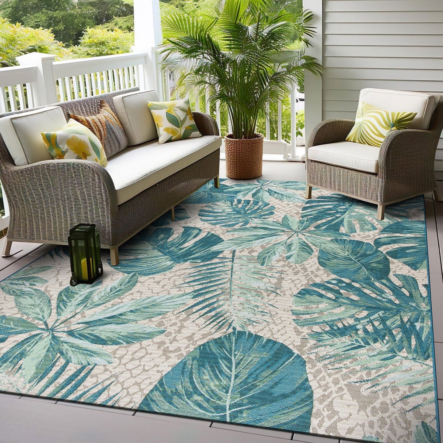 World Rug Gallery – Moderner Teppich für drinnen und draußen mit tropischem Blumenmuster