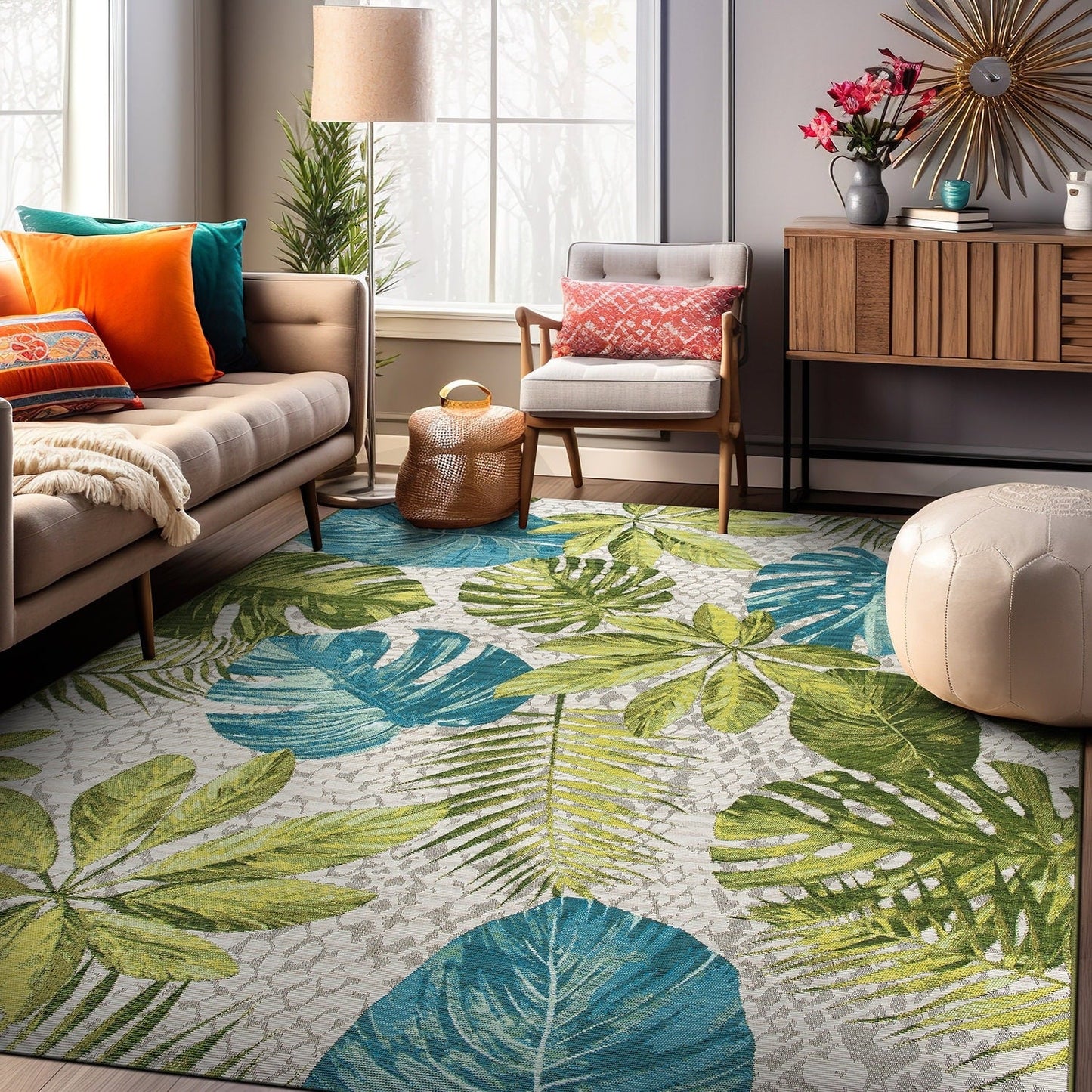 World Rug Gallery – Moderner Teppich für drinnen und draußen mit tropischem Blumenmuster
