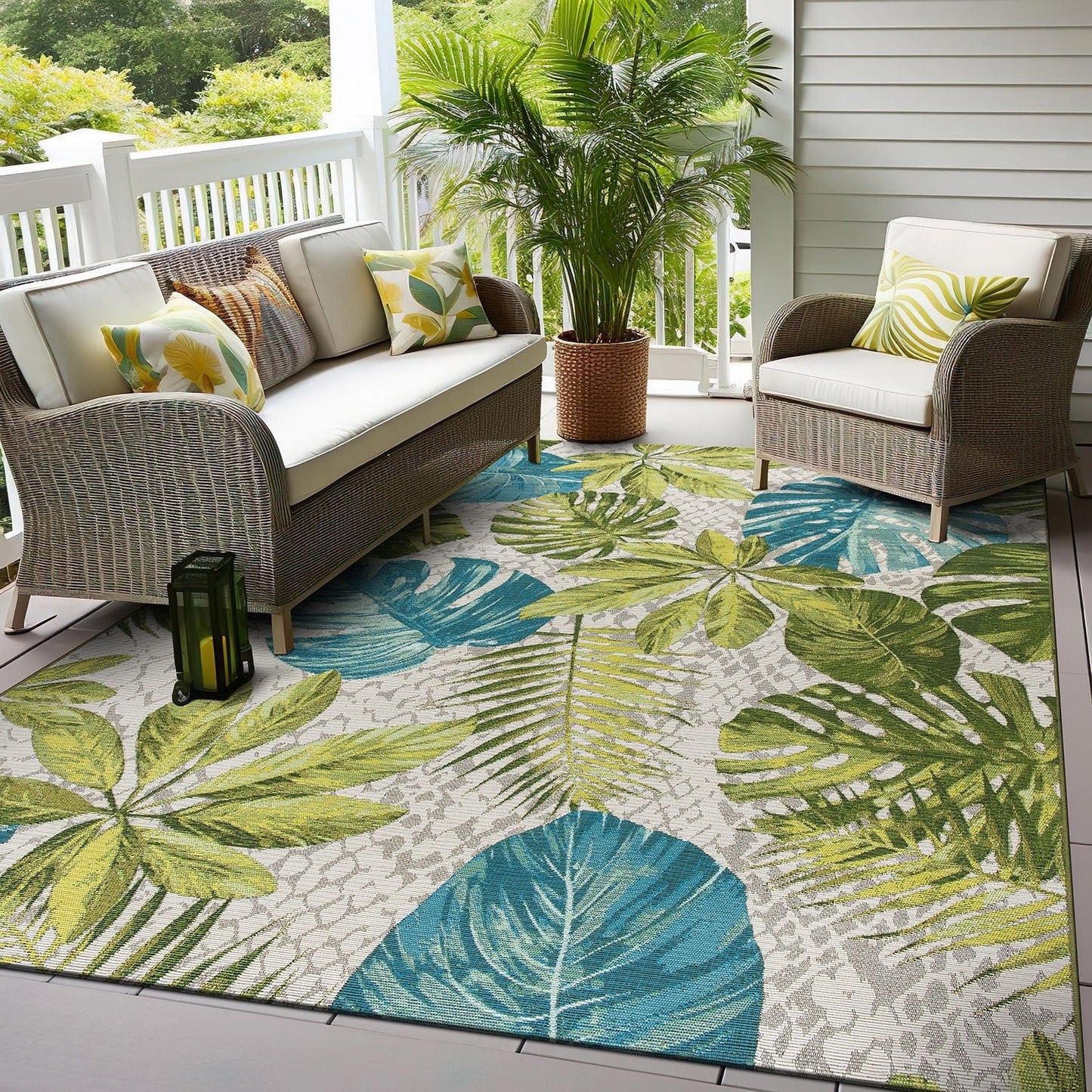 World Rug Gallery – Moderner Teppich für drinnen und draußen mit tropischem Blumenmuster
