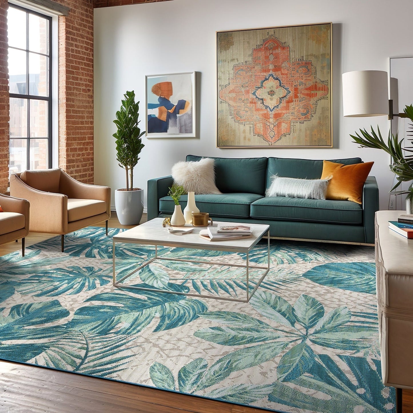 World Rug Gallery – Moderner Teppich für drinnen und draußen mit tropischem Blumenmuster