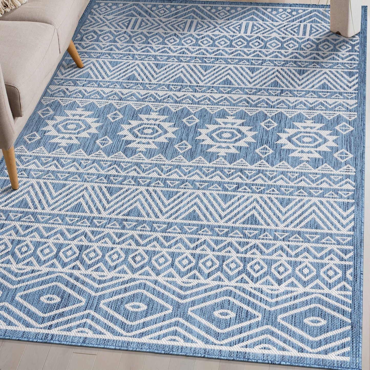 World Rug Gallery Distressed Geometric Bohemian Textured Flat Weave Indoor/Outdoor Area Rug