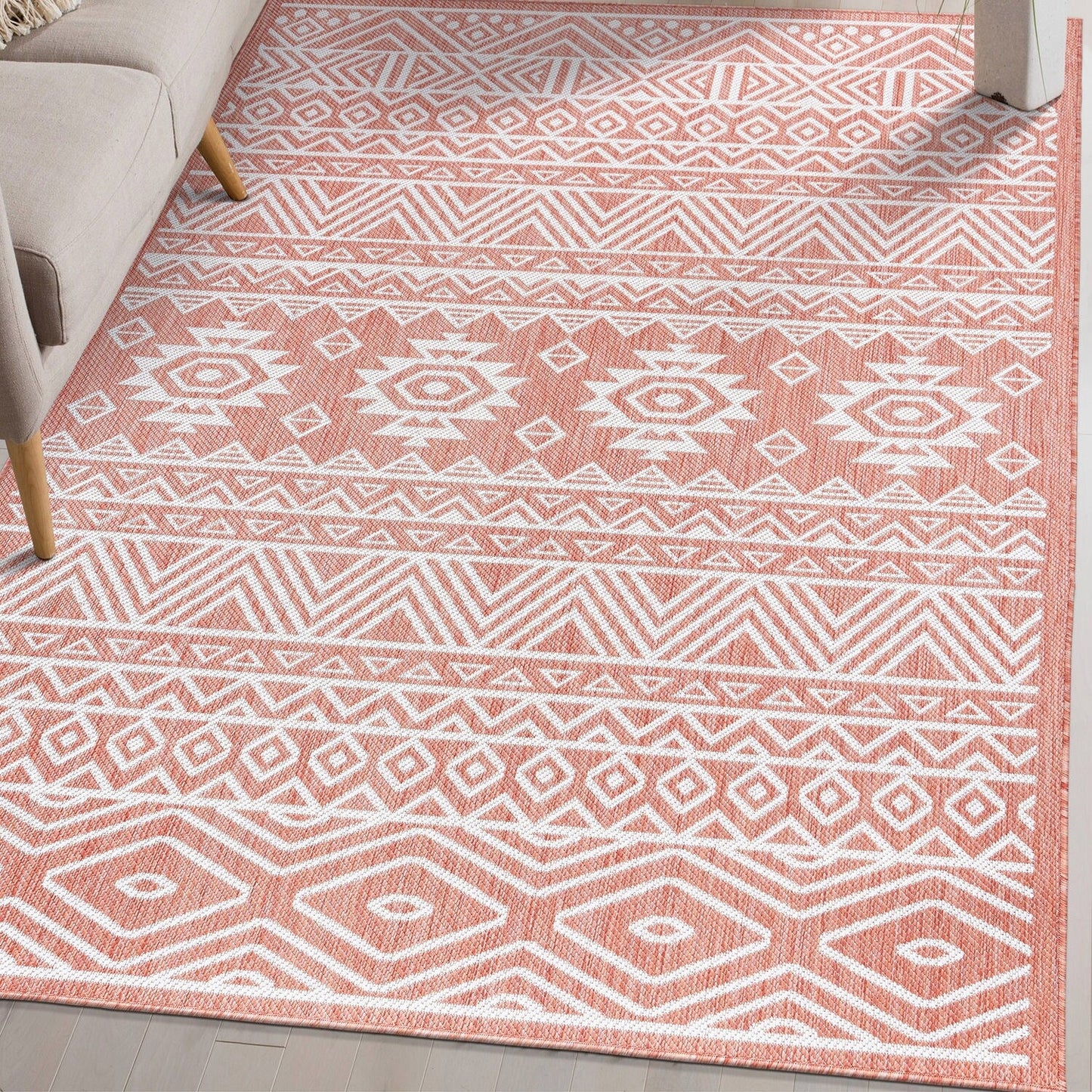World Rug Gallery Distressed Geometric Bohemian Textured Flat Weave Indoor/Outdoor Area Rug