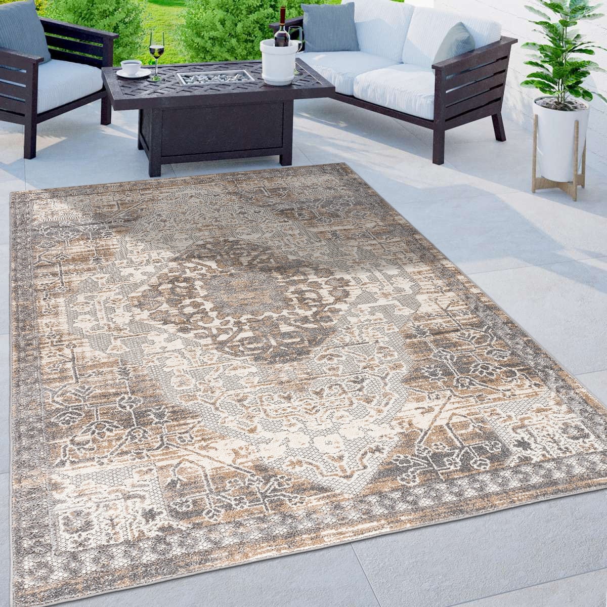 World Rug Gallery Traditioneller Teppich für drinnen und draußen im Used-Look