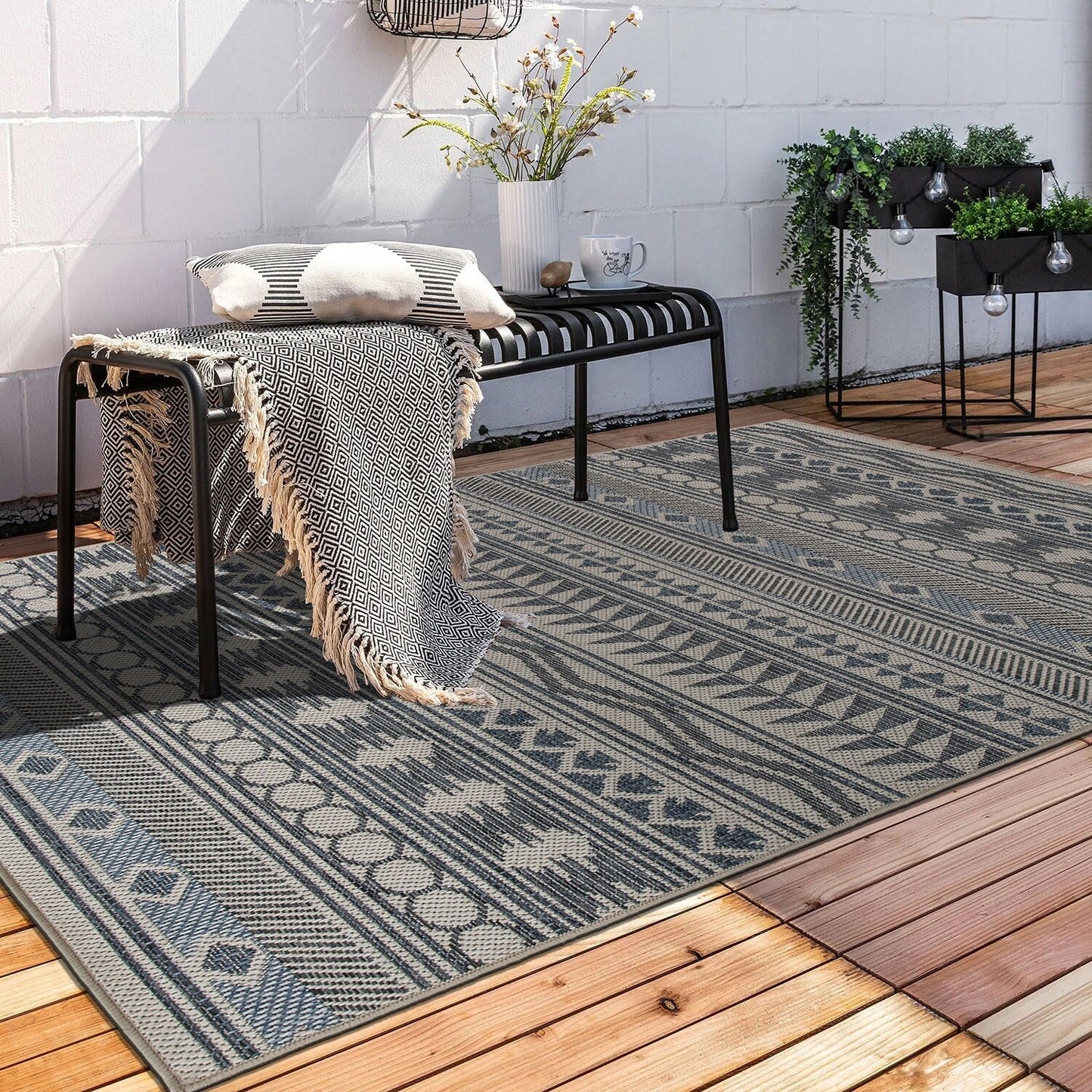 World Rug Gallery Moderner Bohemian Global Teppich für drinnen und draußen