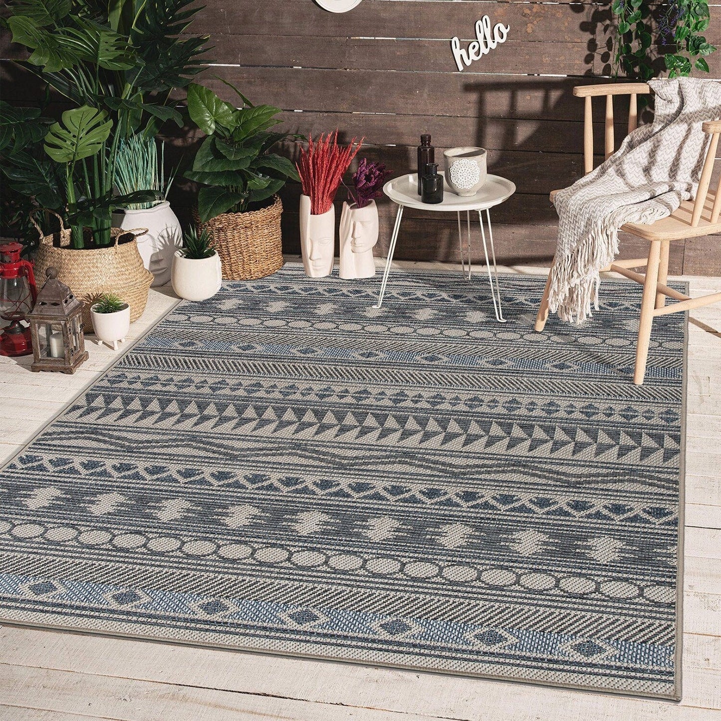 World Rug Gallery Moderner Bohemian Global Teppich für drinnen und draußen