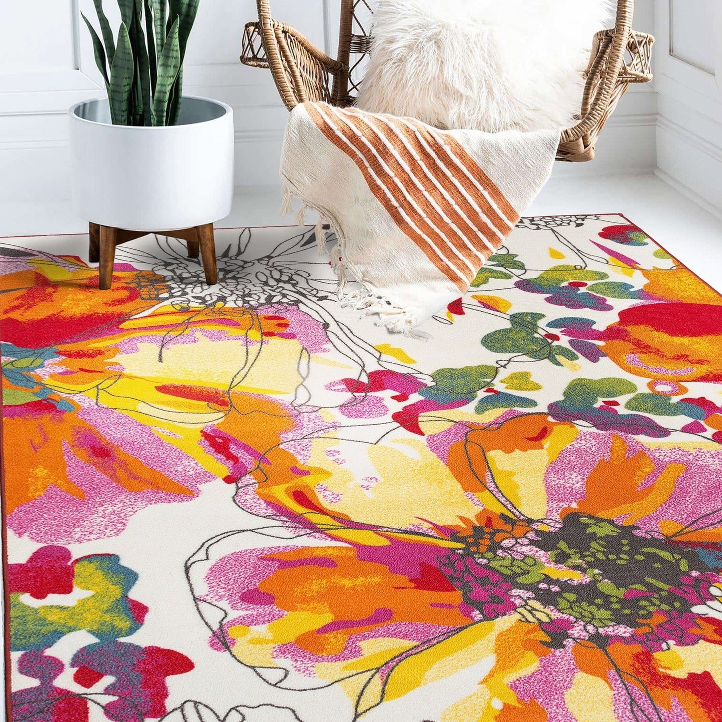 World Rug Gallery Moderner, rutschfester Teppich mit leuchtenden Blumen, mehrfarbig