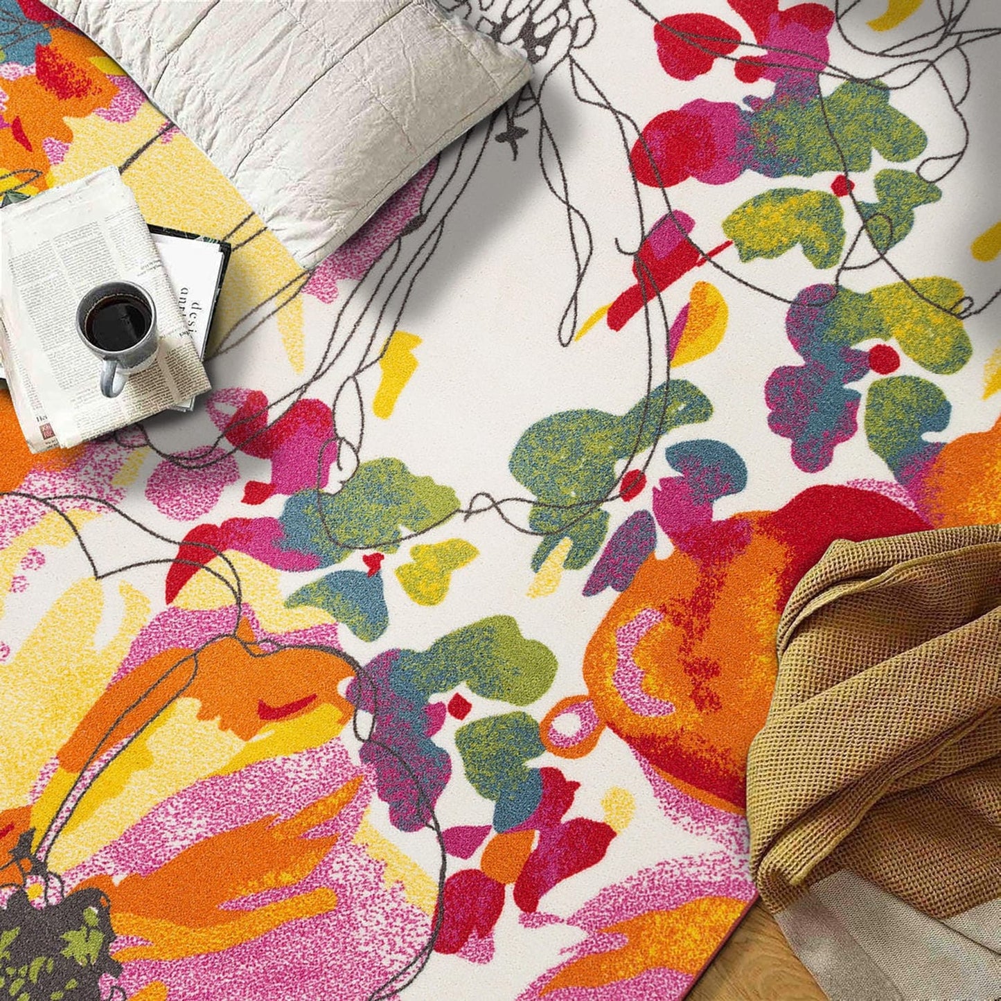 World Rug Gallery Moderner, rutschfester Teppich mit leuchtenden Blumen, mehrfarbig