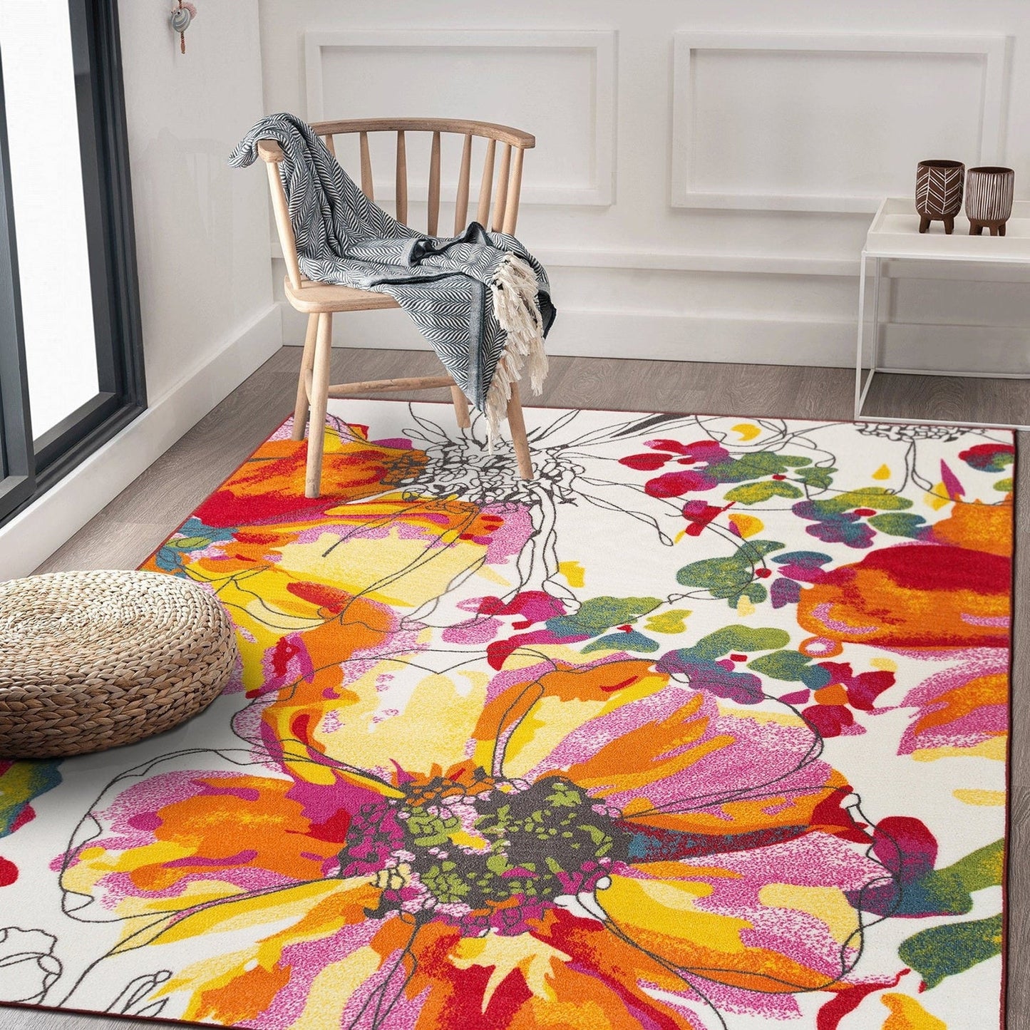 World Rug Gallery Moderner, rutschfester Teppich mit leuchtenden Blumen, mehrfarbig