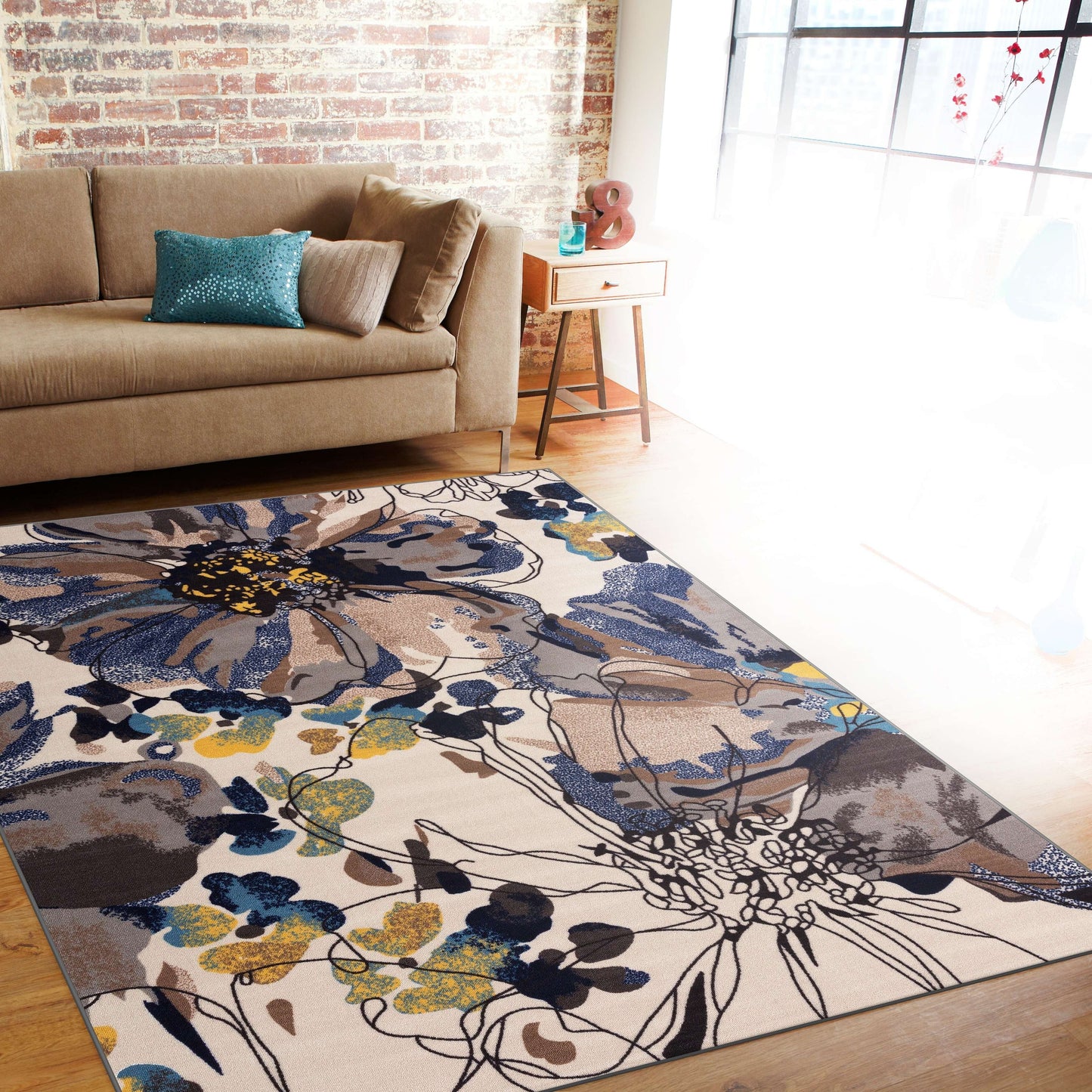 World Rug Gallery Moderner, rutschfester Teppich mit leuchtenden Blumen, mehrfarbig