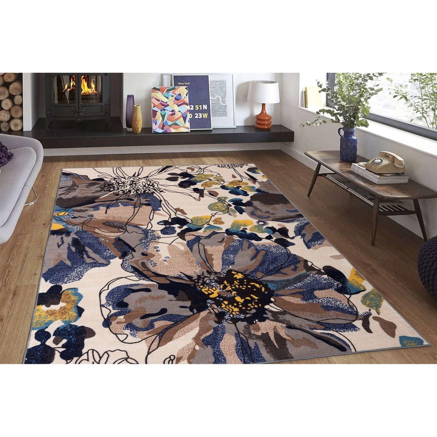 World Rug Gallery Moderner, rutschfester Teppich mit leuchtenden Blumen, mehrfarbig