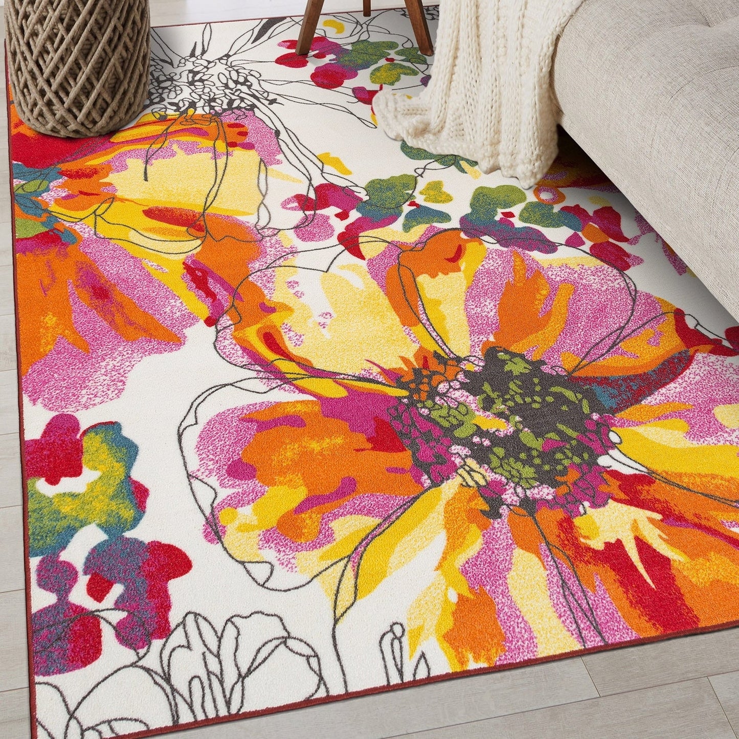 World Rug Gallery Moderner, rutschfester Teppich mit leuchtenden Blumen, mehrfarbig