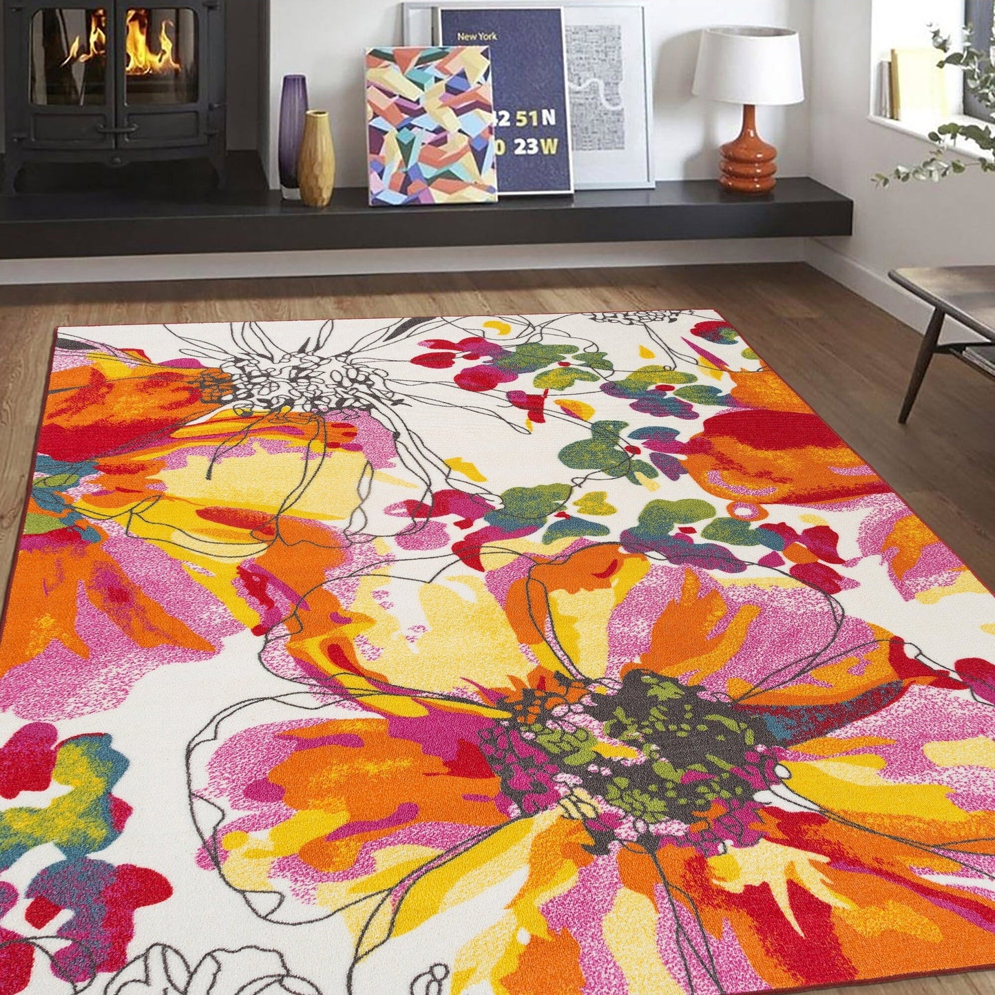 World Rug Gallery Moderner, rutschfester Teppich mit leuchtenden Blumen, mehrfarbig