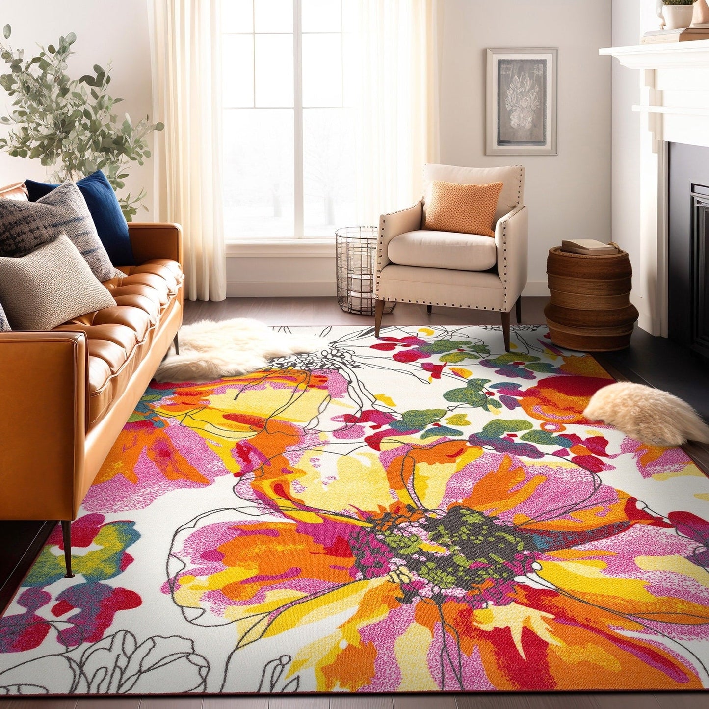 World Rug Gallery Moderner, rutschfester Teppich mit leuchtenden Blumen, mehrfarbig