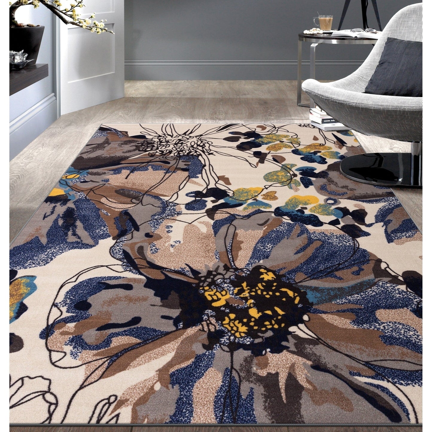 World Rug Gallery Moderner, rutschfester Teppich mit leuchtenden Blumen, mehrfarbig