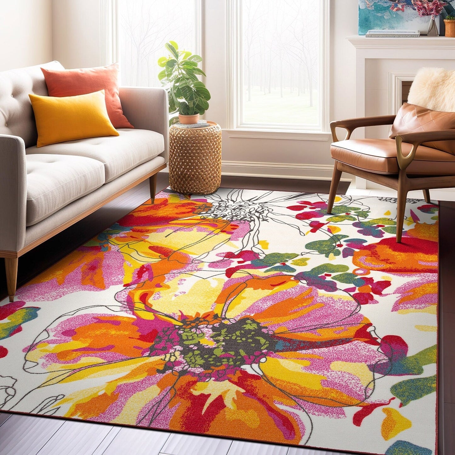 World Rug Gallery Moderner, rutschfester Teppich mit leuchtenden Blumen, mehrfarbig